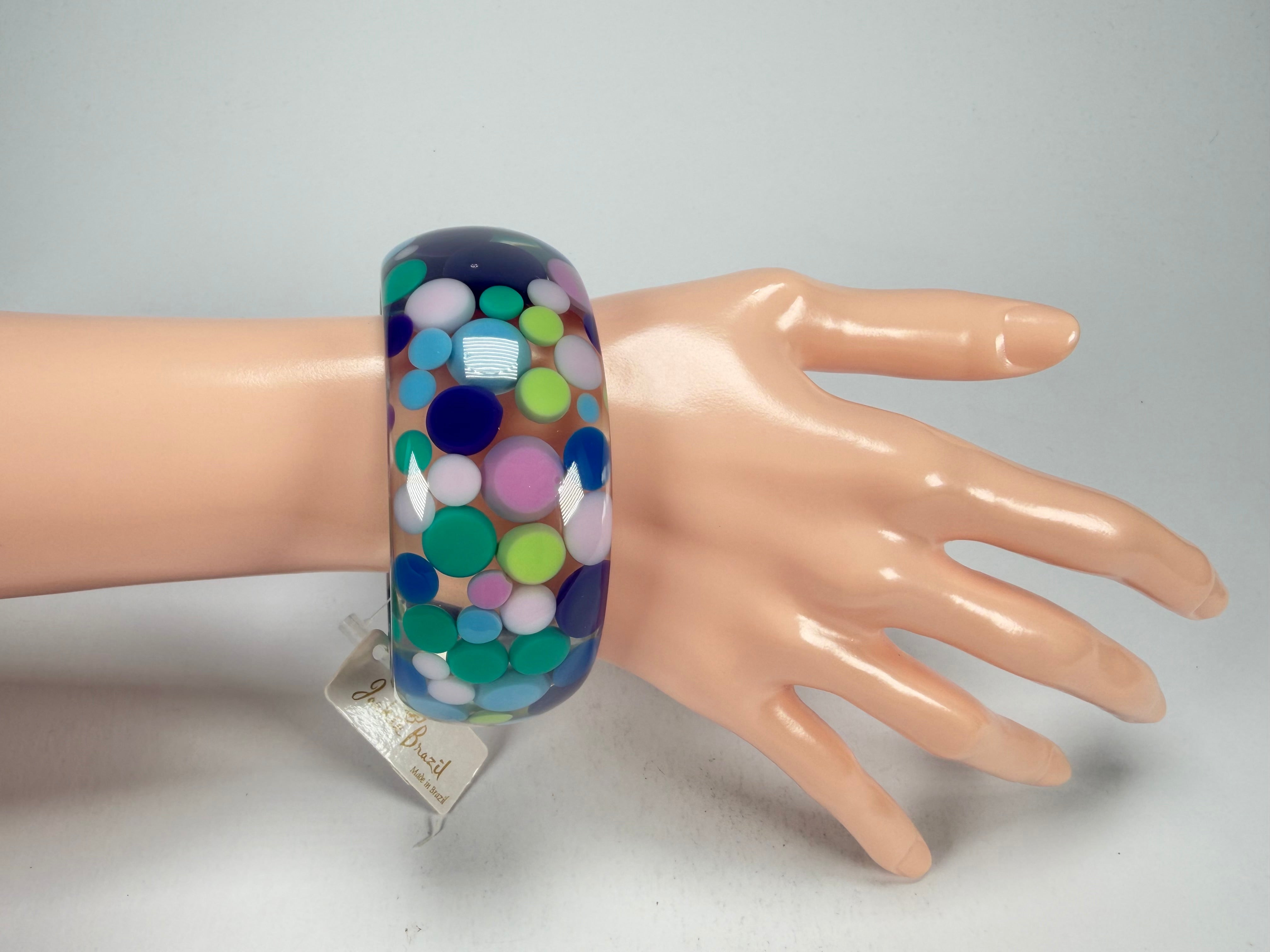 Jackie Brazil "Petit Balls" Blue Mix Spots Solid Round Resin 3.4cm Bangle ( B2520 )