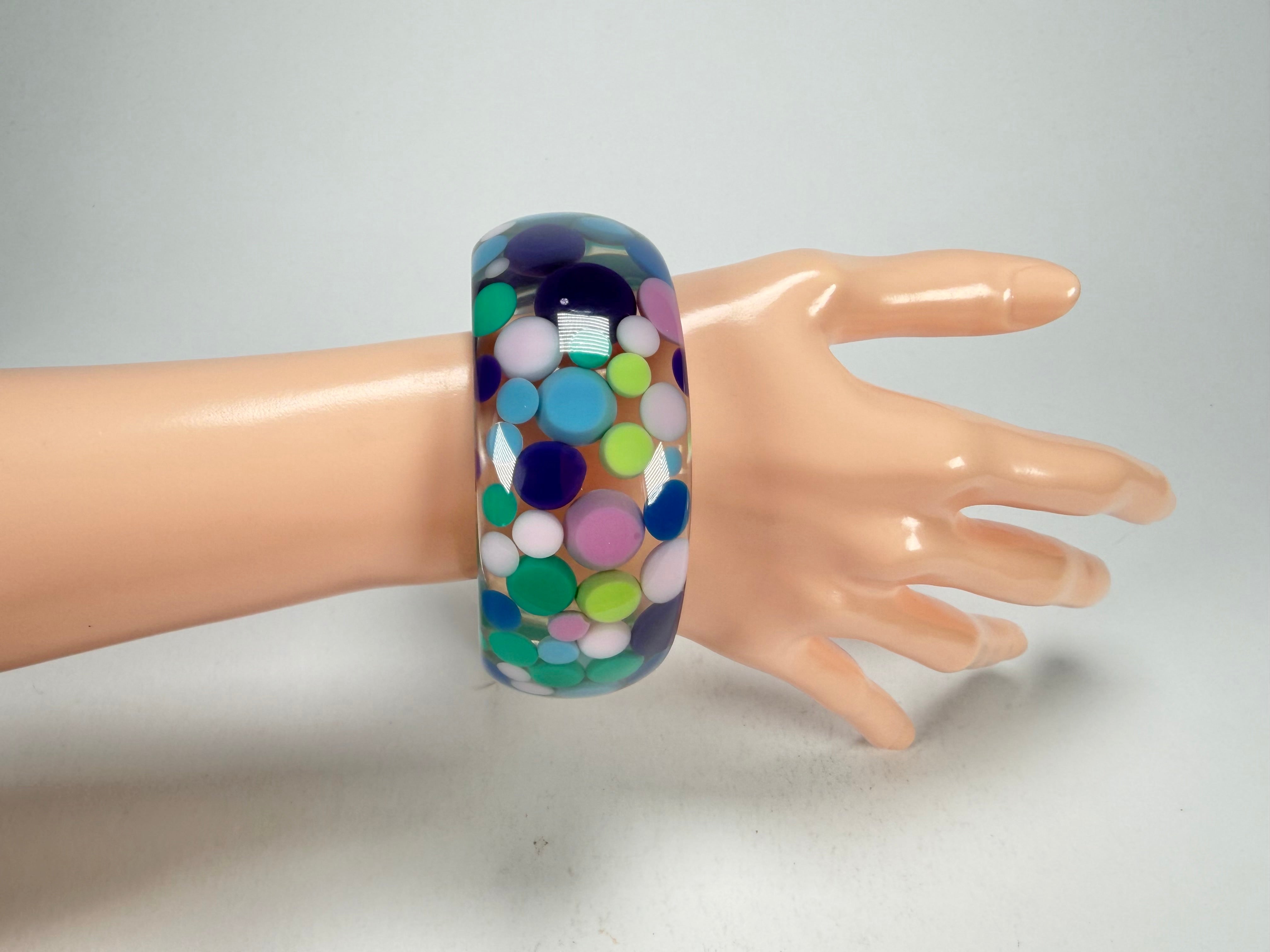 Jackie Brazil "Petit Balls" Blue Mix Spots Solid Round Resin 3.4cm Bangle ( B2520 )