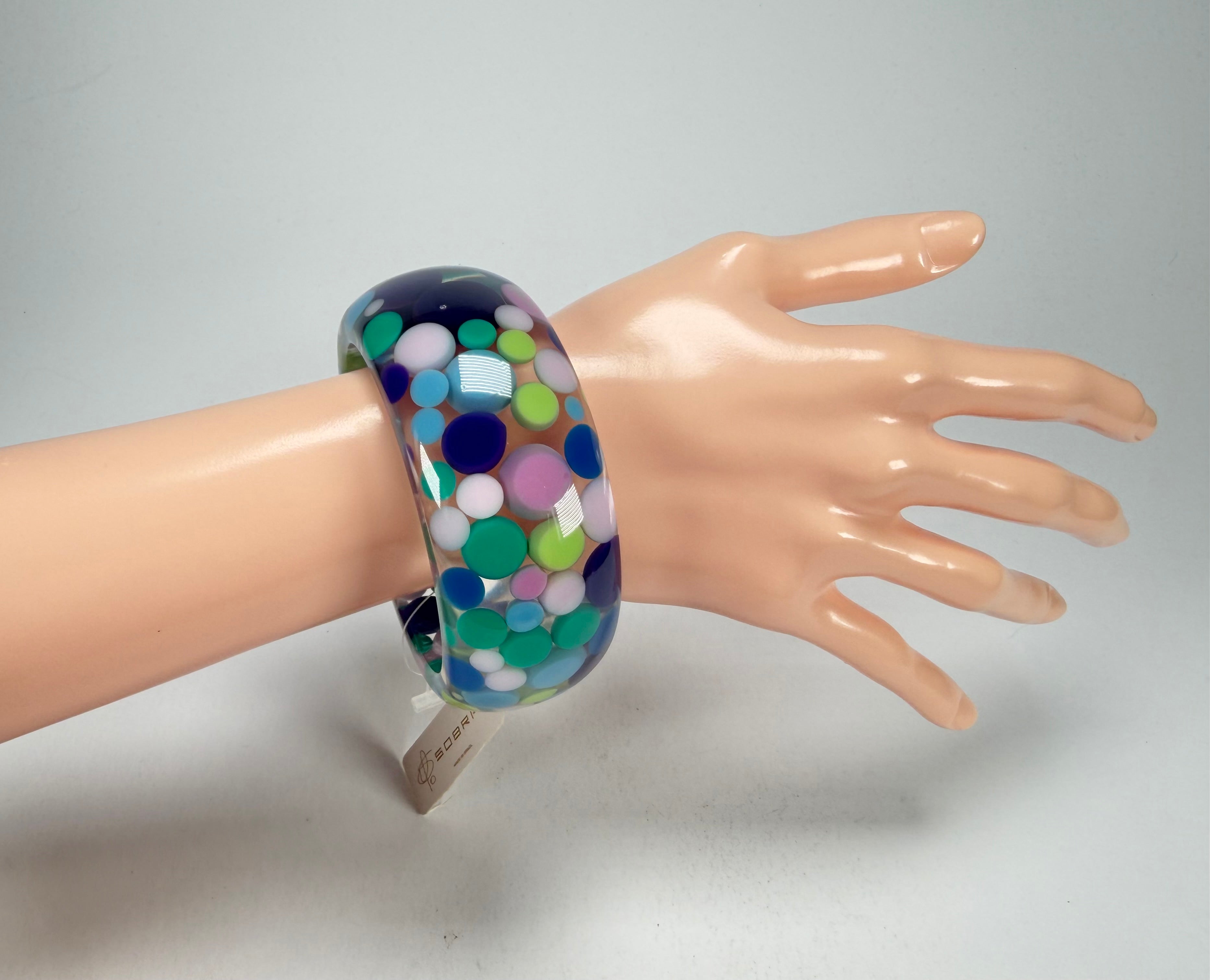 Jackie Brazil "Petit Balls" Blue Mix Spots Solid Round Resin 3.4cm Bangle ( B2520 )