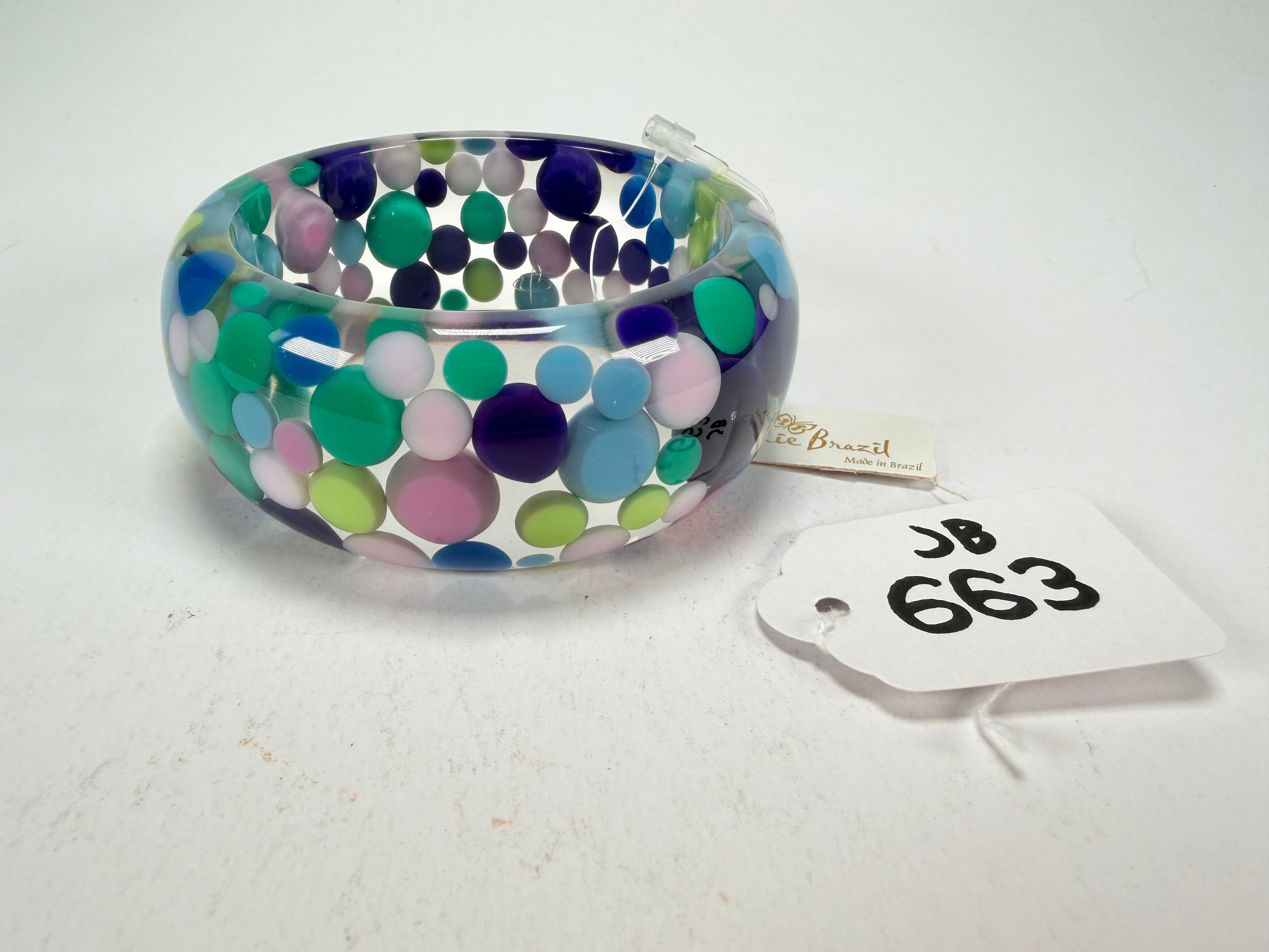 Jackie Brazil "Petit Balls" Blue Mix Spots Solid Round Resin 3.4cm Bangle ( B2520 )