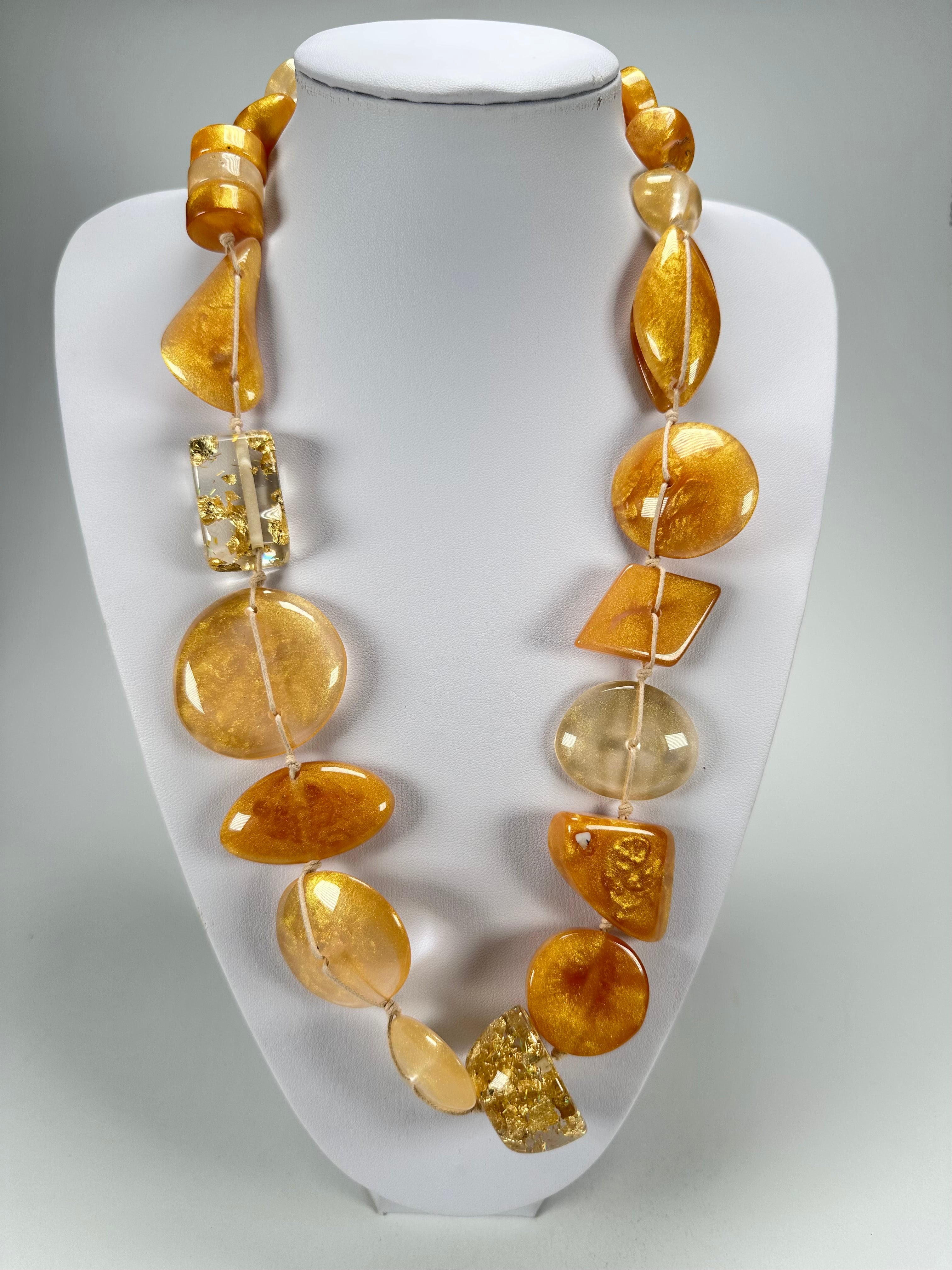 Jackie Brazil "Indiana" Gold Mix Multi-Bead Medium Resin 70cm Necklace ( N0033 )