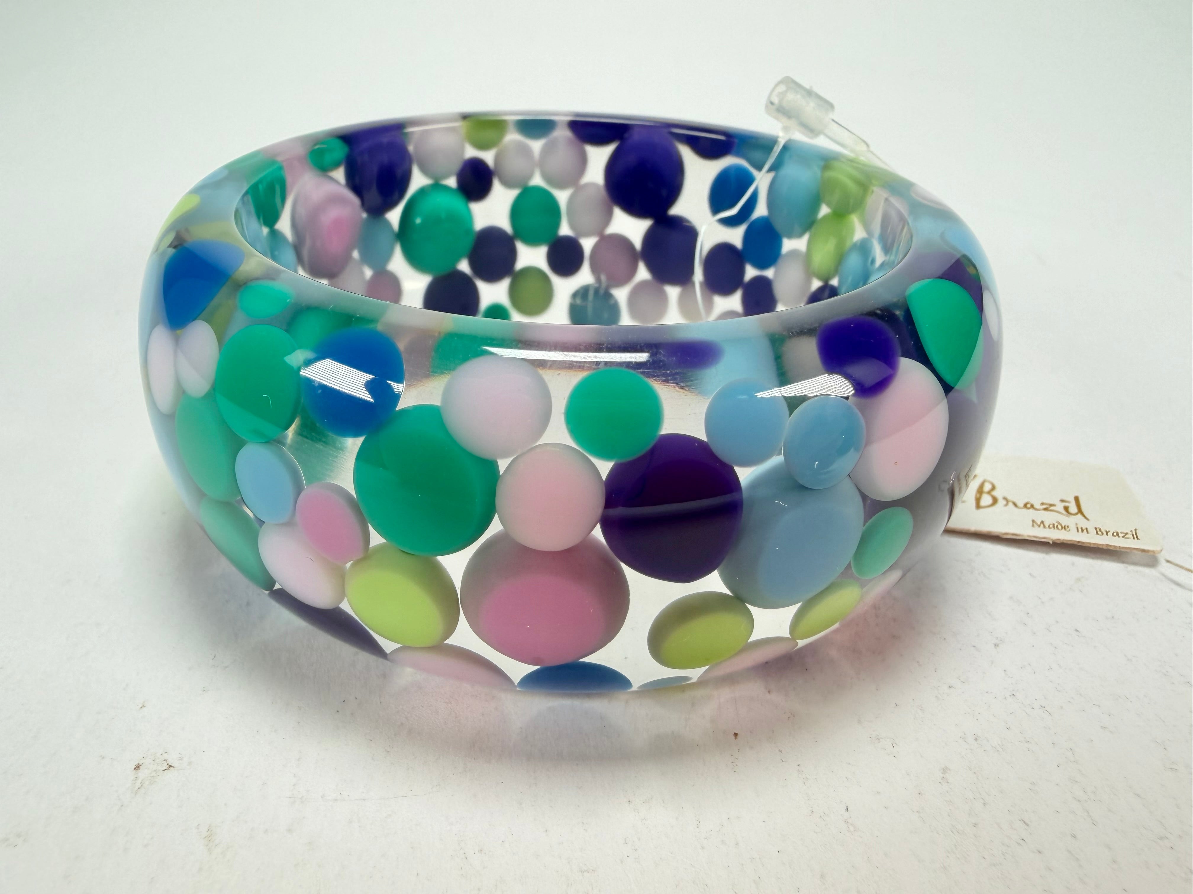 Jackie Brazil "Petit Balls" Blue Mix Spots Solid Round Resin 3.4cm Bangle ( B2520 )