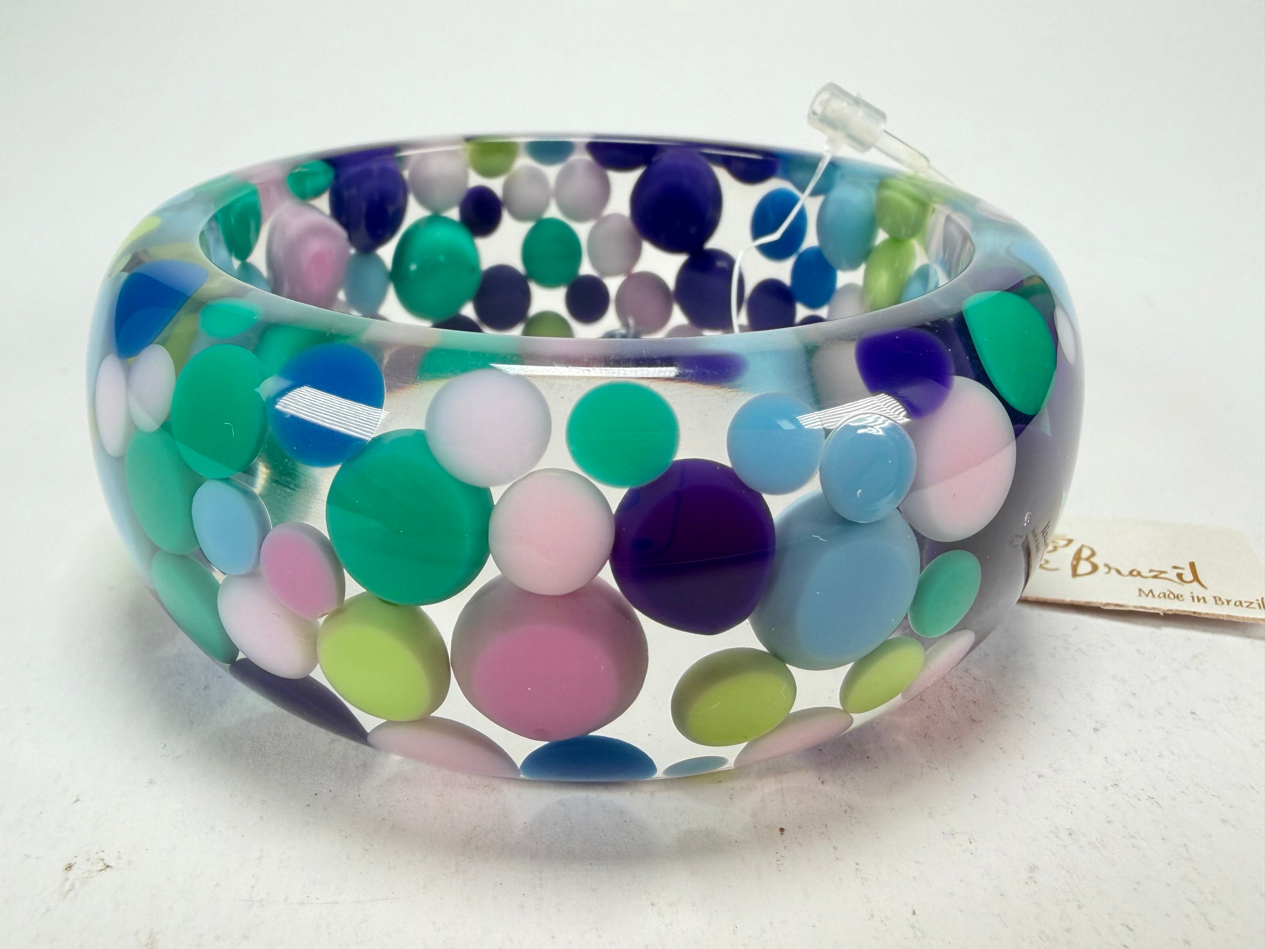 Jackie Brazil "Petit Balls" Blue Mix Spots Solid Round Resin 3.4cm Bangle ( B2520 )
