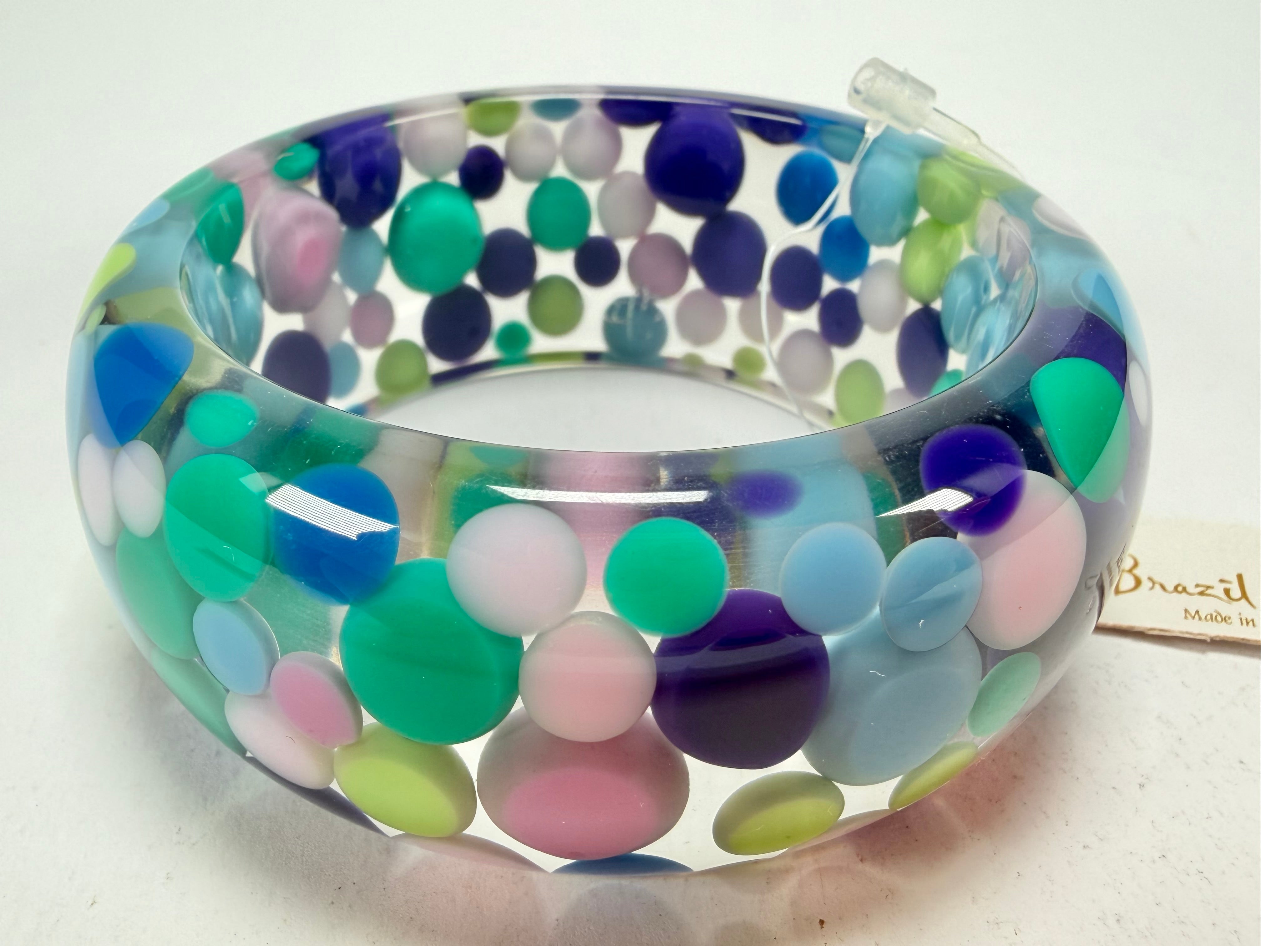 Jackie Brazil "Petit Balls" Blue Mix Spots Solid Round Resin 3.4cm Bangle ( B2520 )