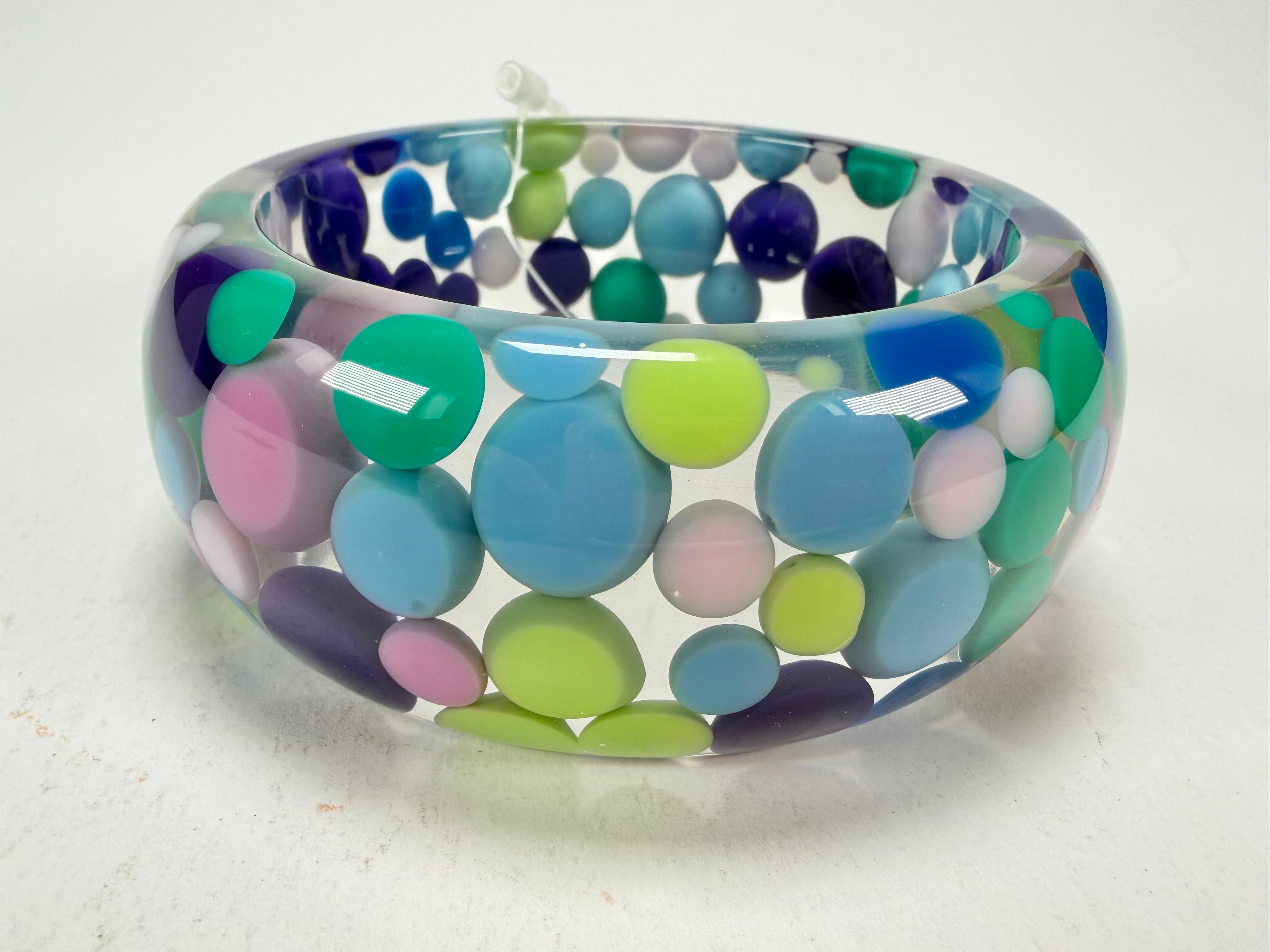 Jackie Brazil "Petit Balls" Blue Mix Spots Solid Round Resin 3.4cm Bangle ( B2520 )