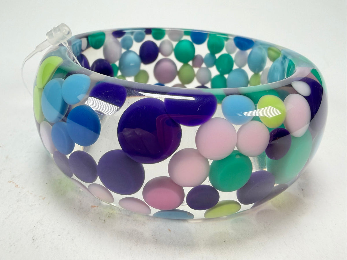 Jackie Brazil "Petit Balls" Blue Mix Spots Solid Round Resin 3.4cm Bangle ( B2520 )