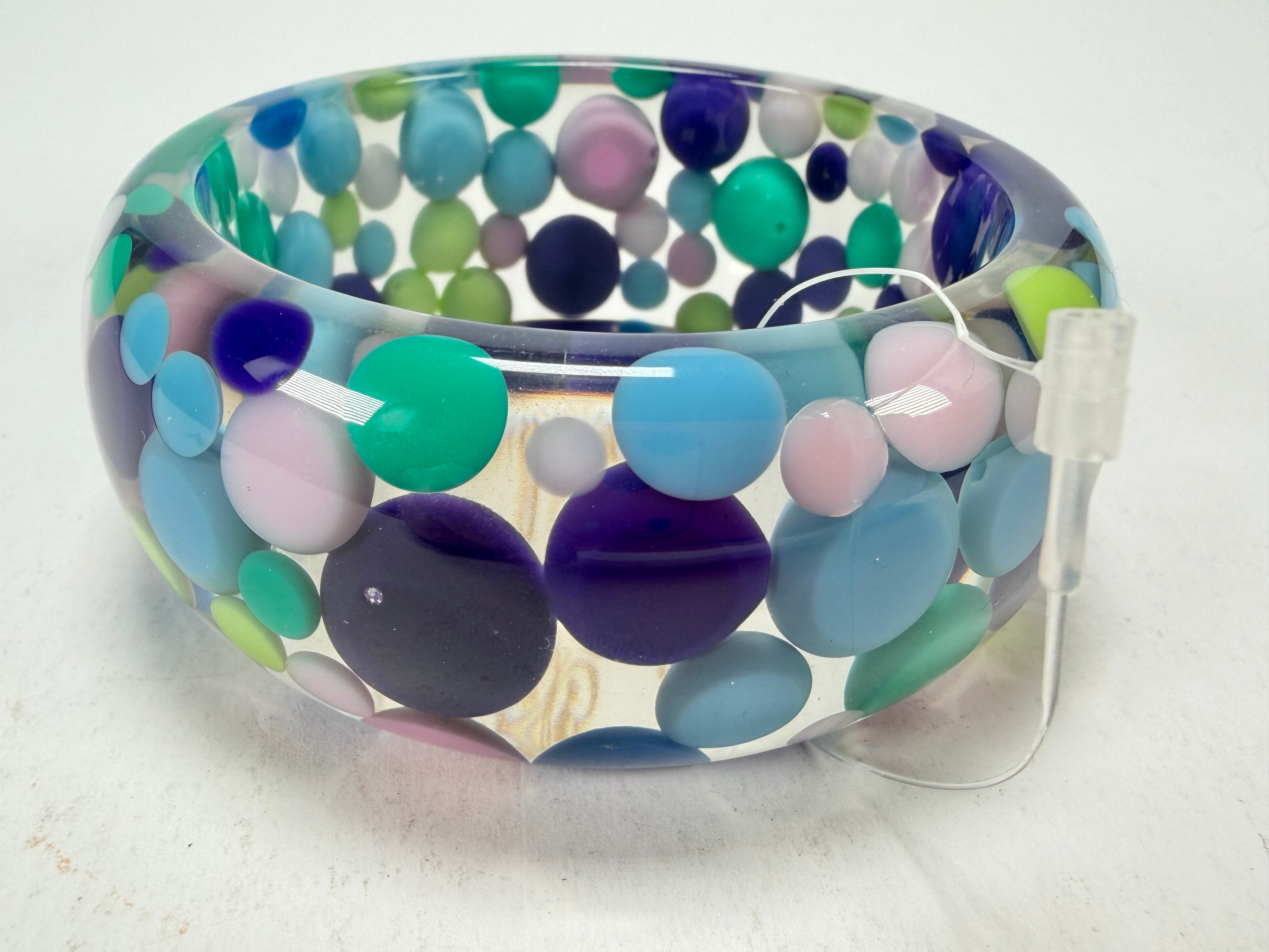 Jackie Brazil "Petit Balls" Blue Mix Spots Solid Round Resin 3.4cm Bangle ( B2520 )