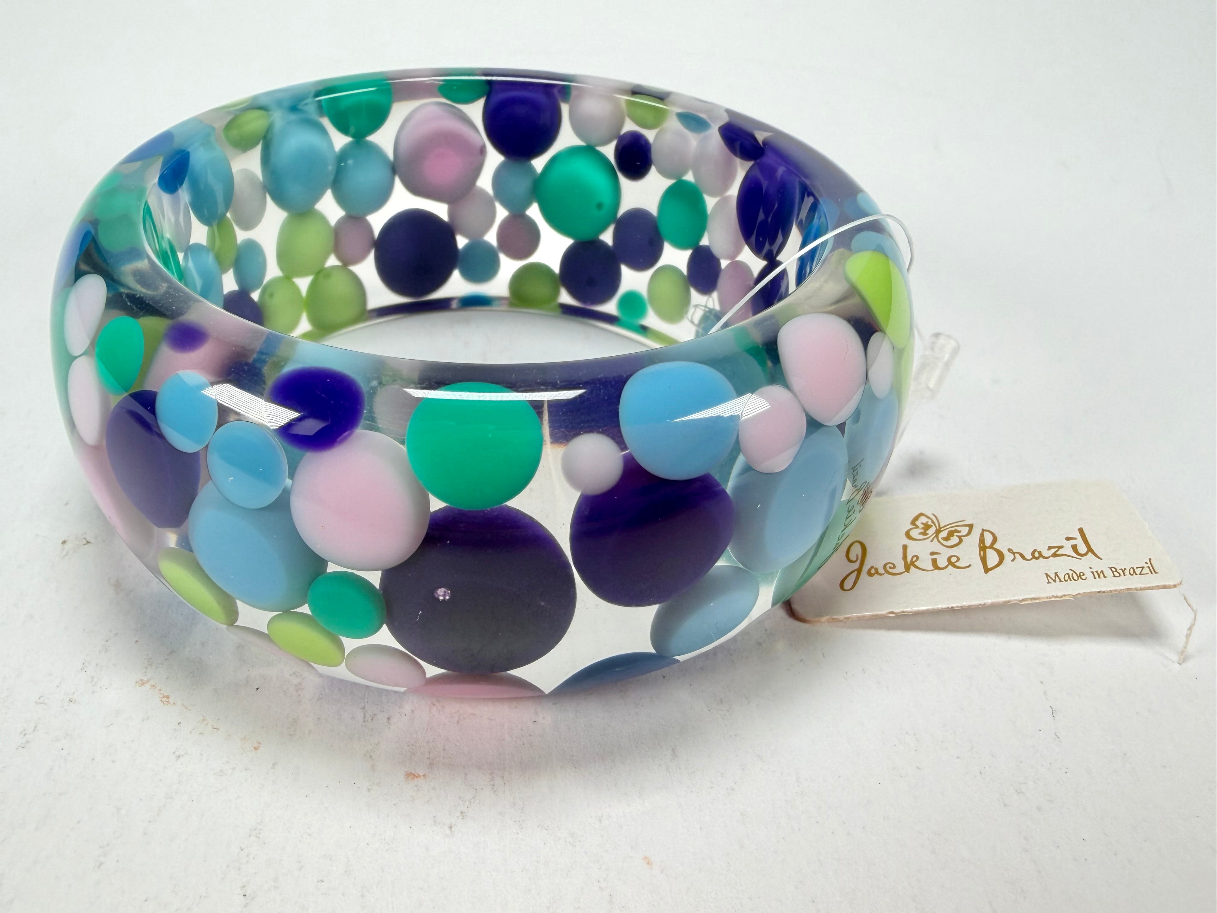 Jackie Brazil "Petit Balls" Blue Mix Spots Solid Round Resin 3.4cm Bangle ( B2520 )