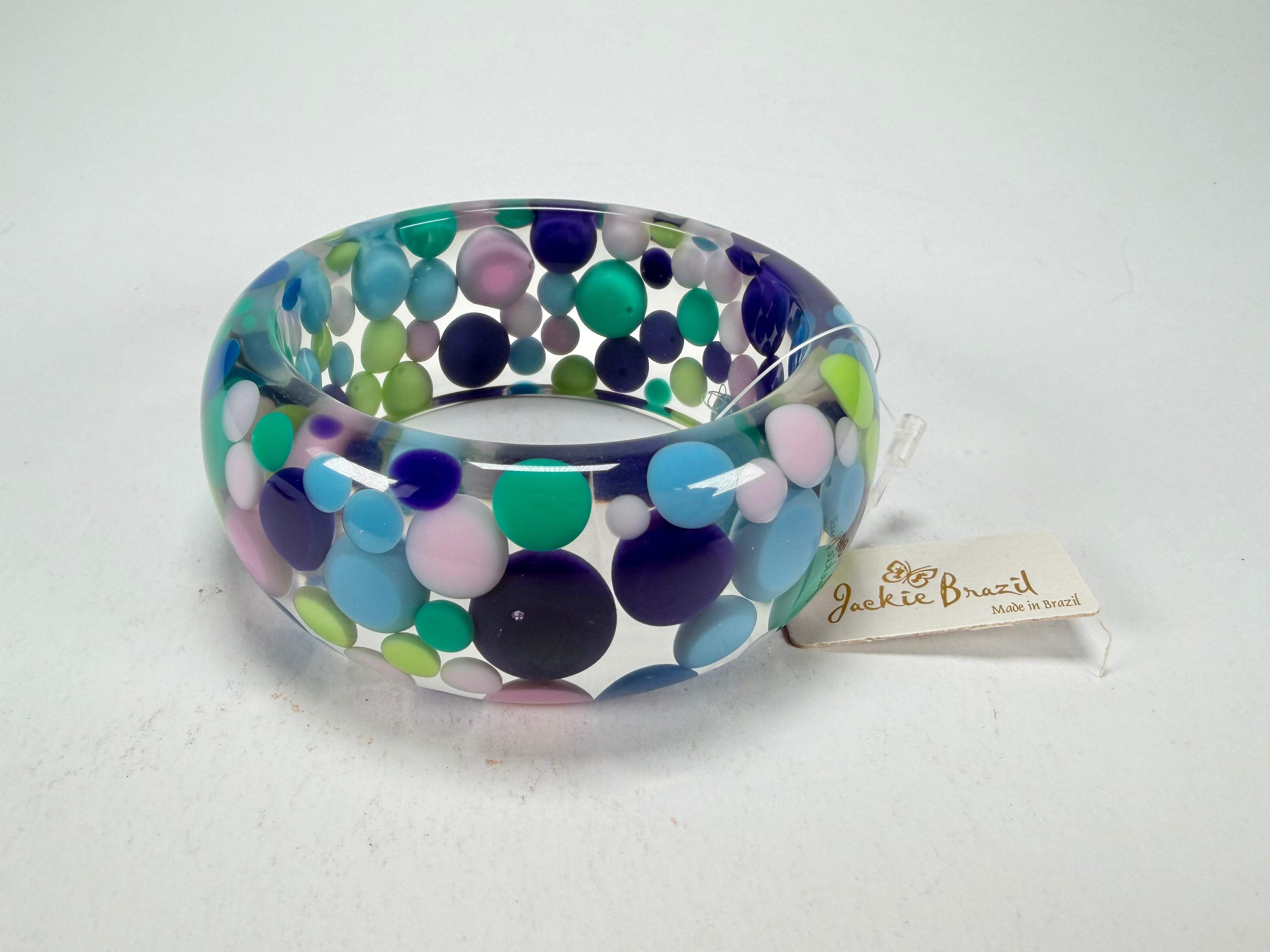 Jackie Brazil "Petit Balls" Blue Mix Spots Solid Round Resin 3.4cm Bangle ( B2520 )
