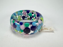 Jackie Brazil "Petit Balls" Blue Mix Spots Solid Round Resin 3.4cm Bangle ( B2520 )