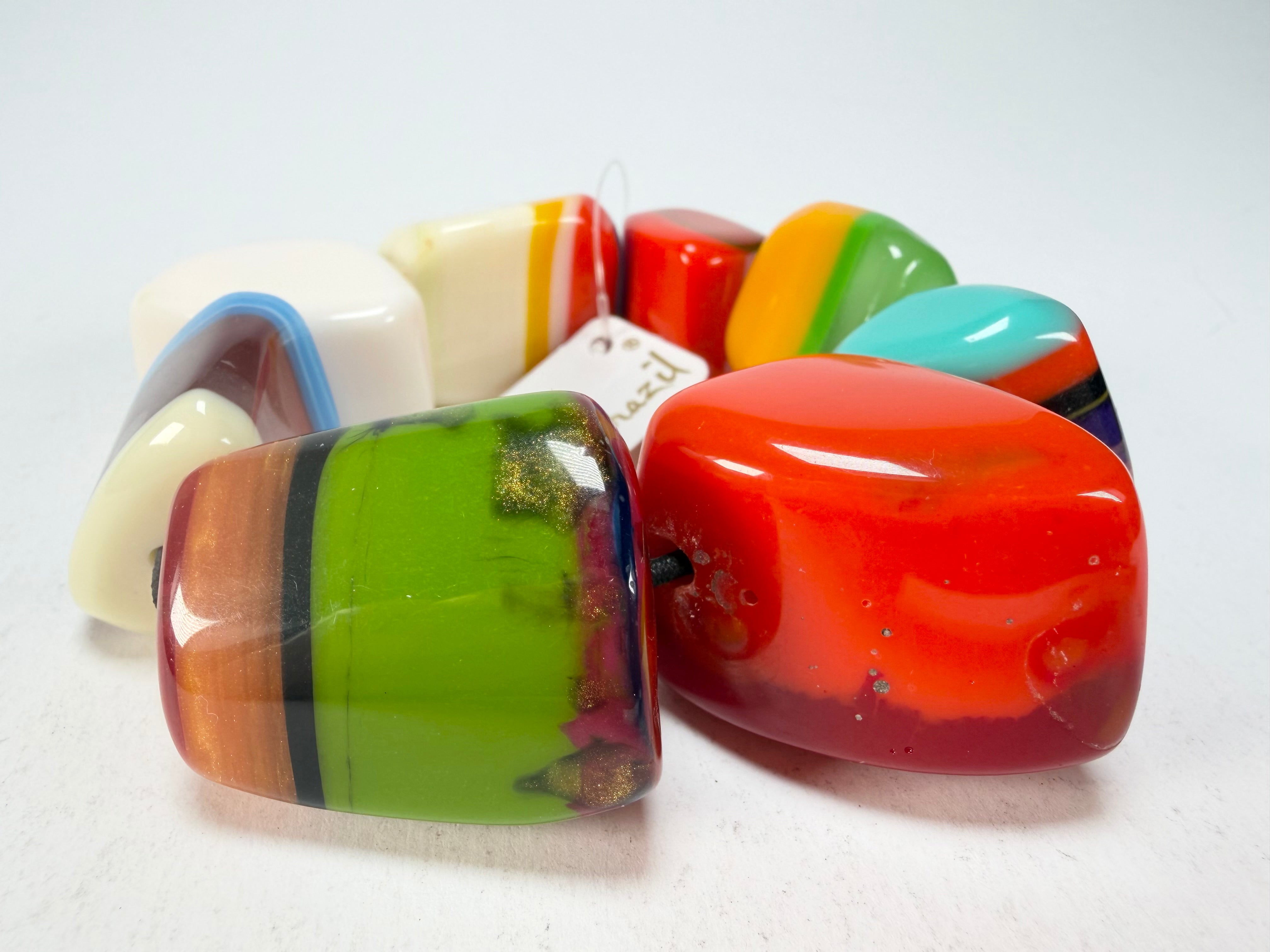 Jackie Brazil "8 PZS" Pop Art Natural Large Stones Elasticated Bracelet ( B0374 )