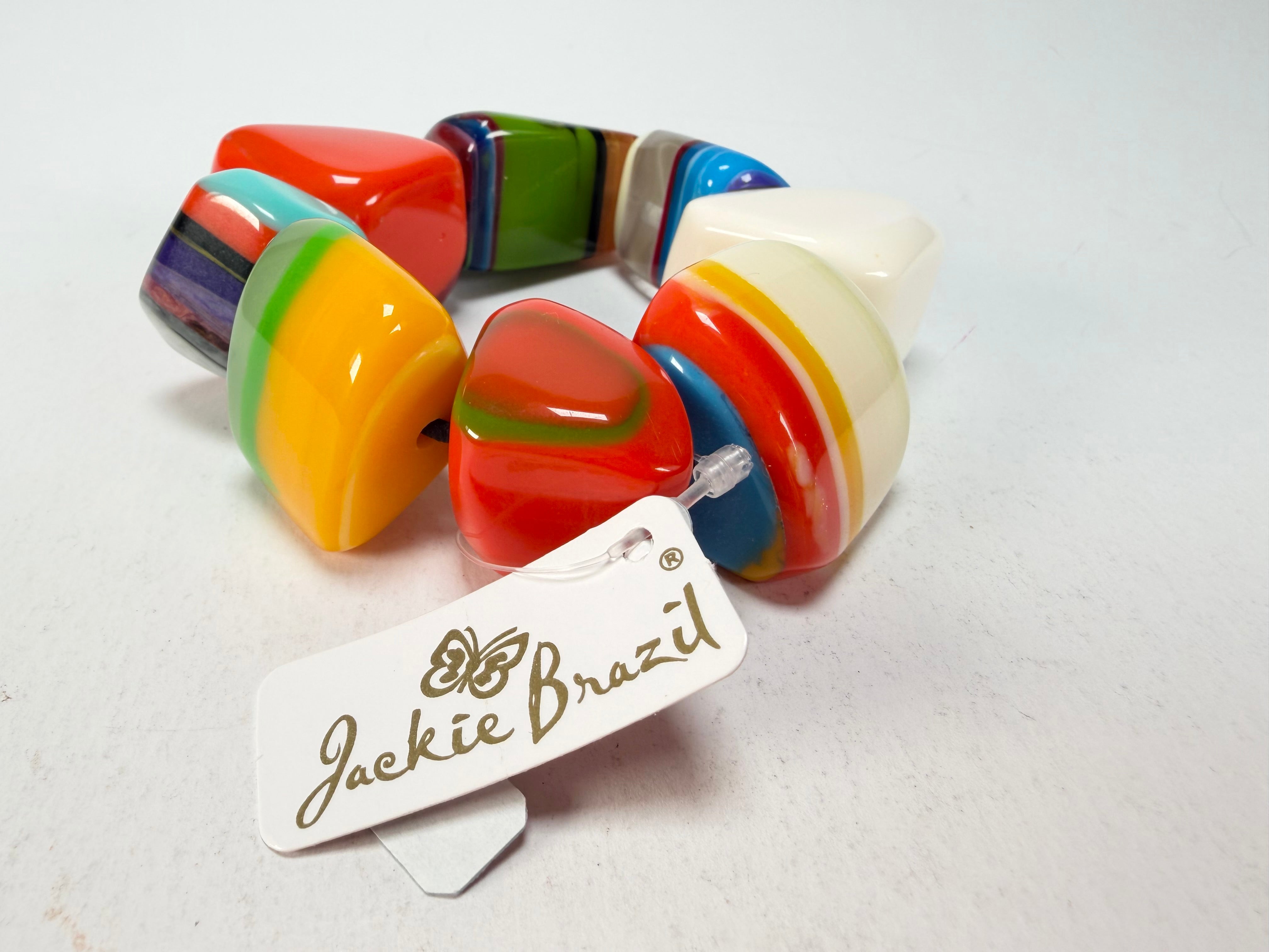 Jackie Brazil "8 PZS" Pop Art Natural Large Stones Elasticated Bracelet ( B0374 )