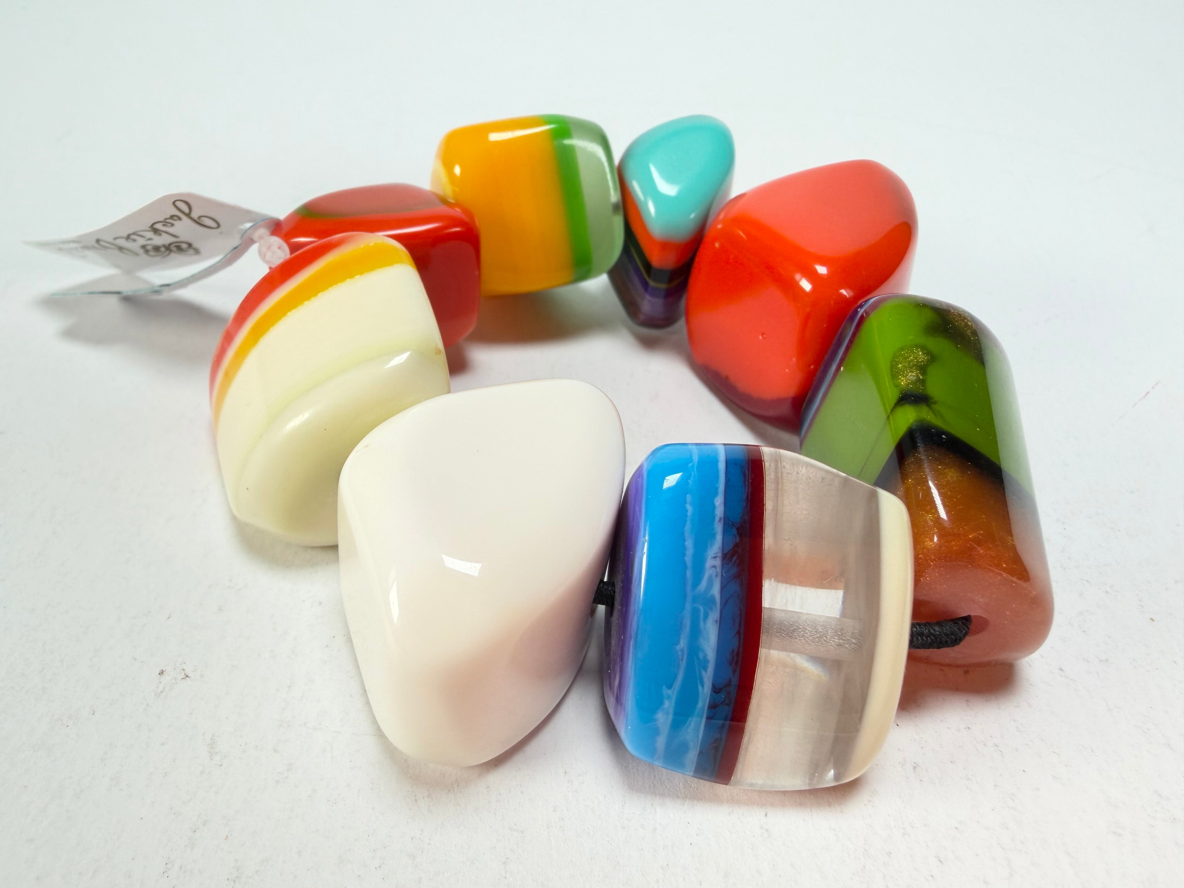 Jackie Brazil "8 PZS" Pop Art Natural Large Stones Elasticated Bracelet ( B0374 )