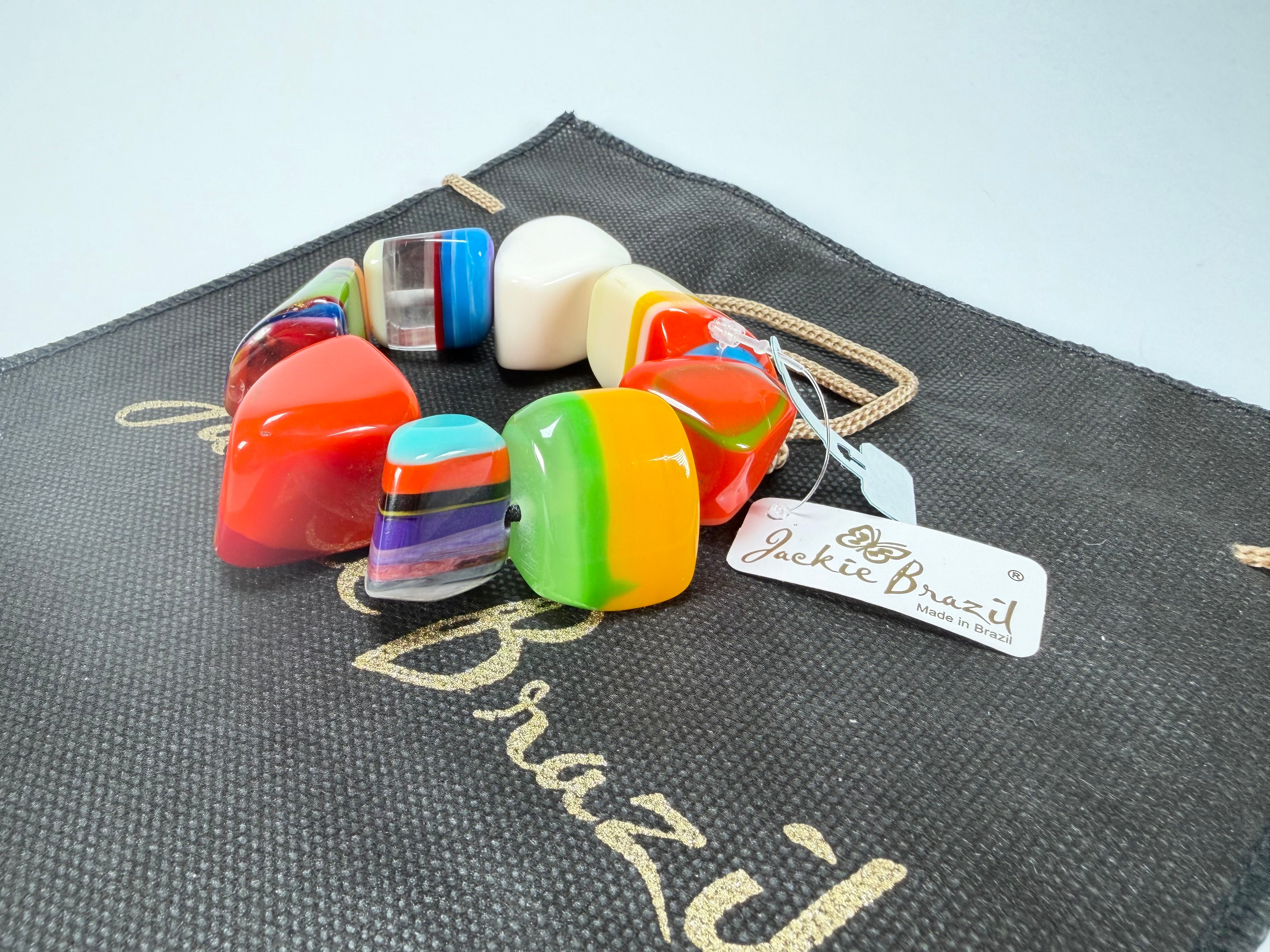 Jackie Brazil "8 PZS" Pop Art Natural Large Stones Elasticated Bracelet ( B0374 )