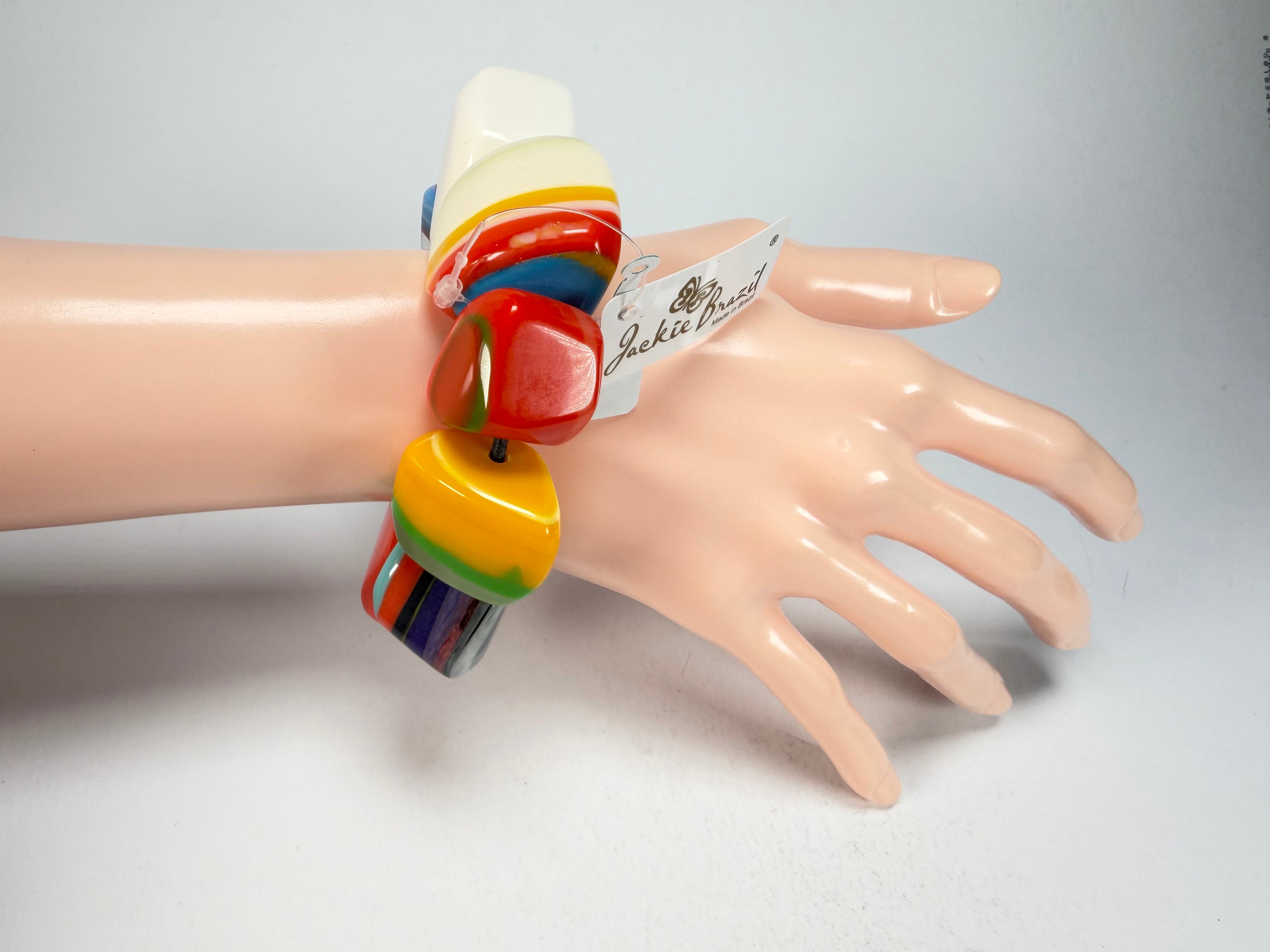 Jackie Brazil "8 PZS" Pop Art Natural Large Stones Elasticated Bracelet ( B0374 )