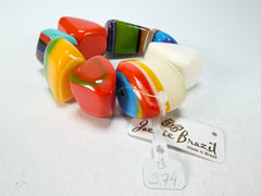 Jackie Brazil "8 PZS" Pop Art Natural Large Stones Elasticated Bracelet ( B0374 )