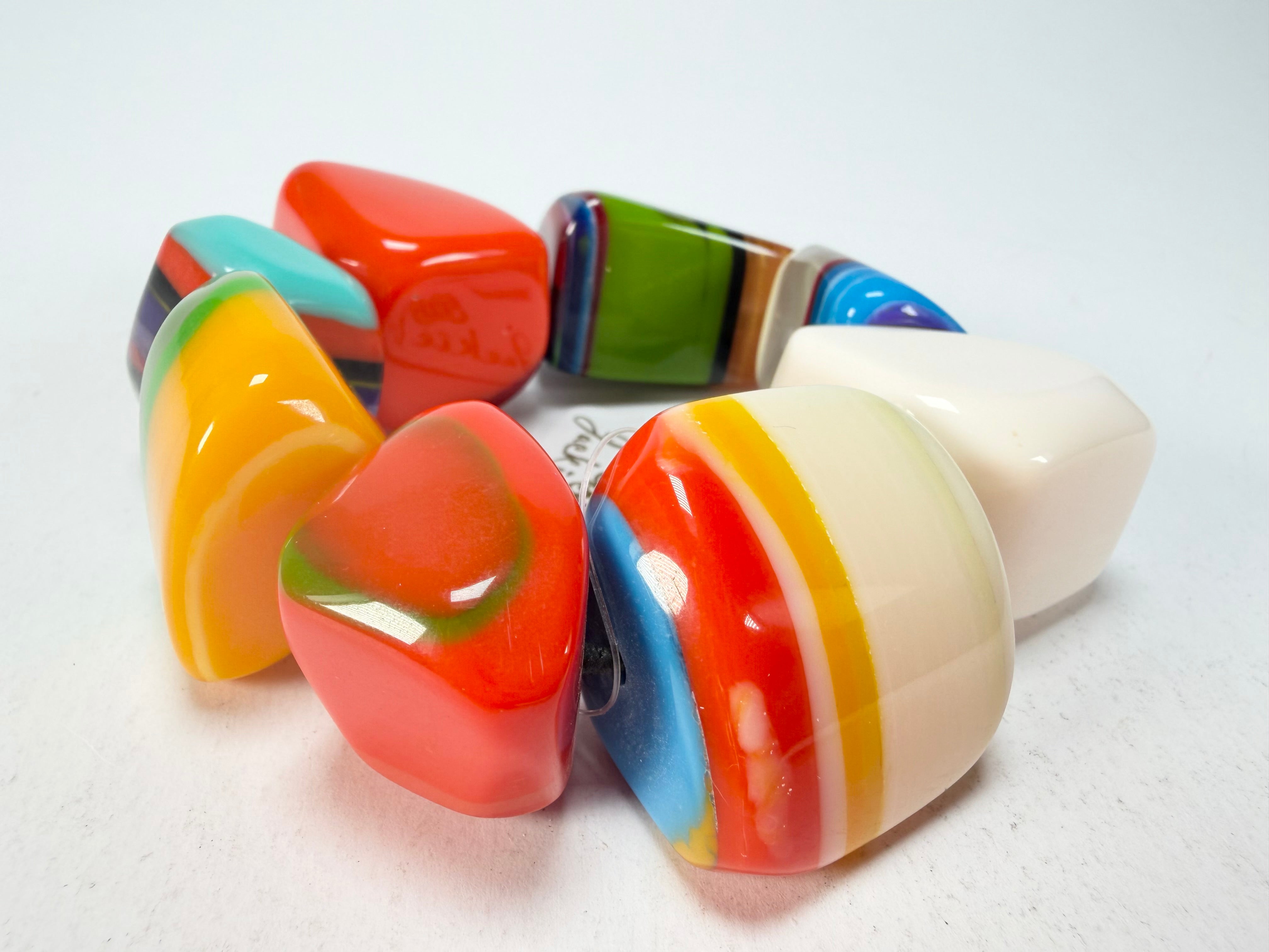 Jackie Brazil "8 PZS" Pop Art Natural Large Stones Elasticated Bracelet ( B0374 )