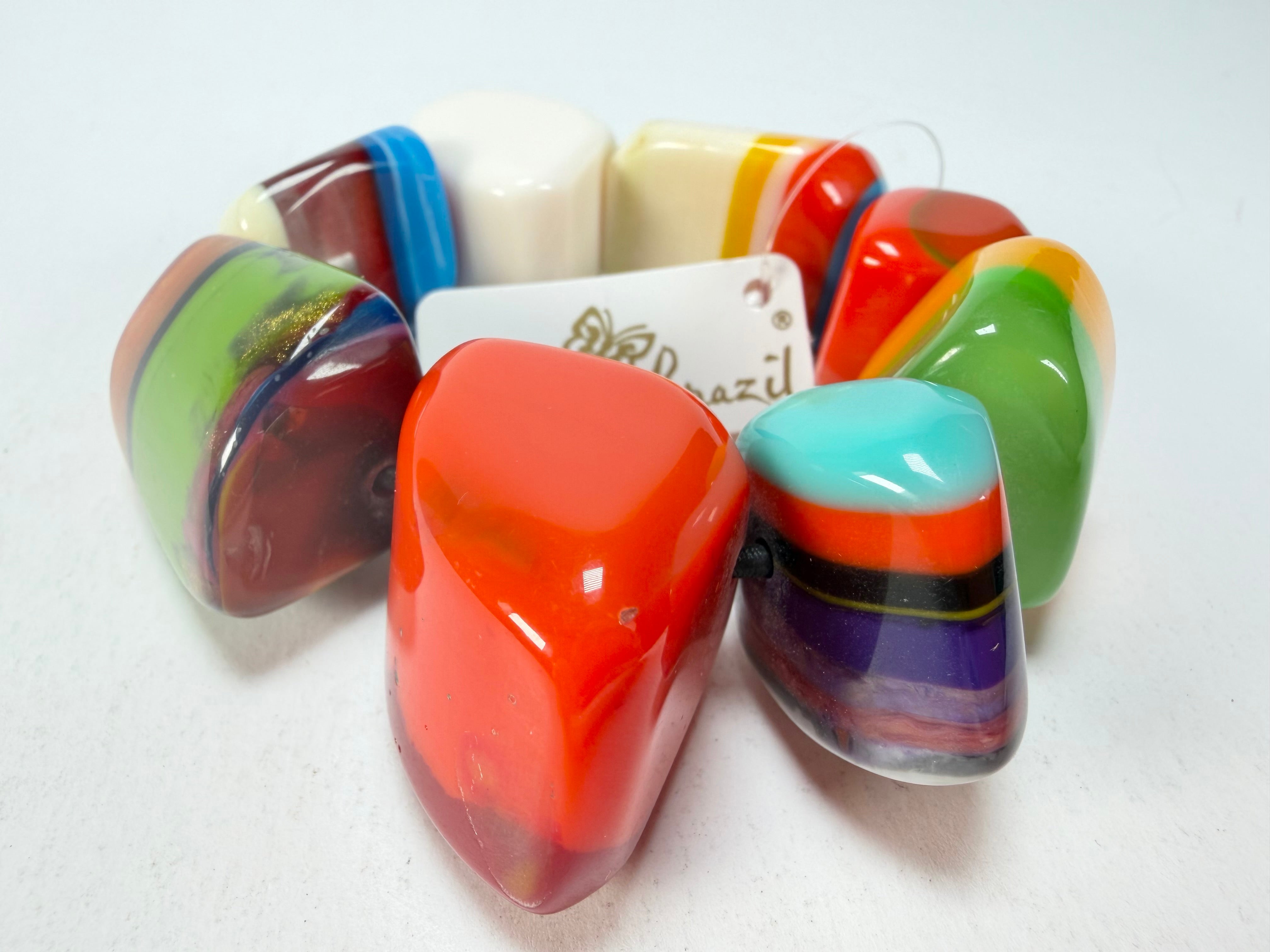 Jackie Brazil "8 PZS" Pop Art Natural Large Stones Elasticated Bracelet ( B0374 )