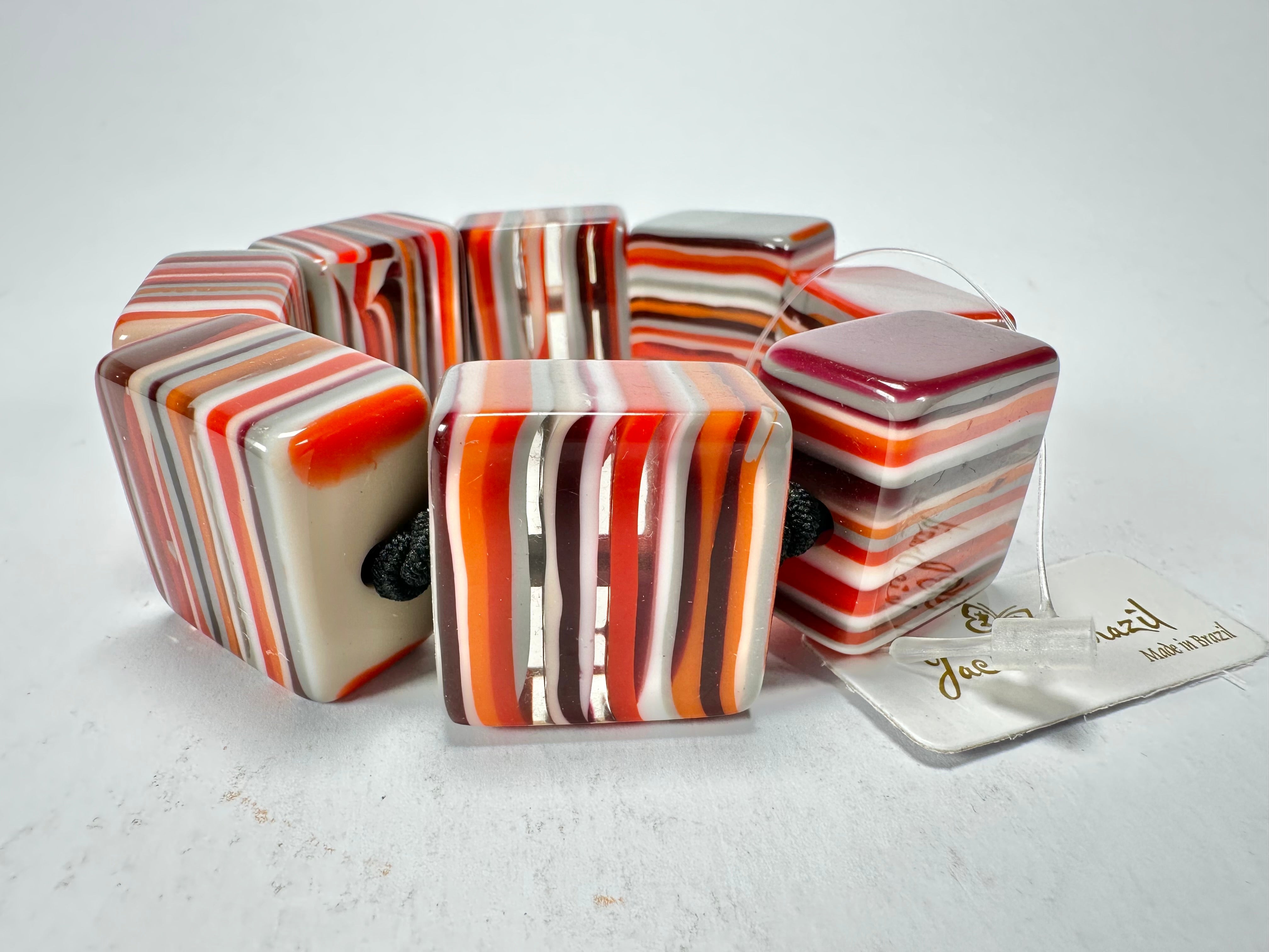 Jackie Brazil "Gala" Liquorice Half Rectangles On Elastic Orange Mix Bracelet ( B0778 )