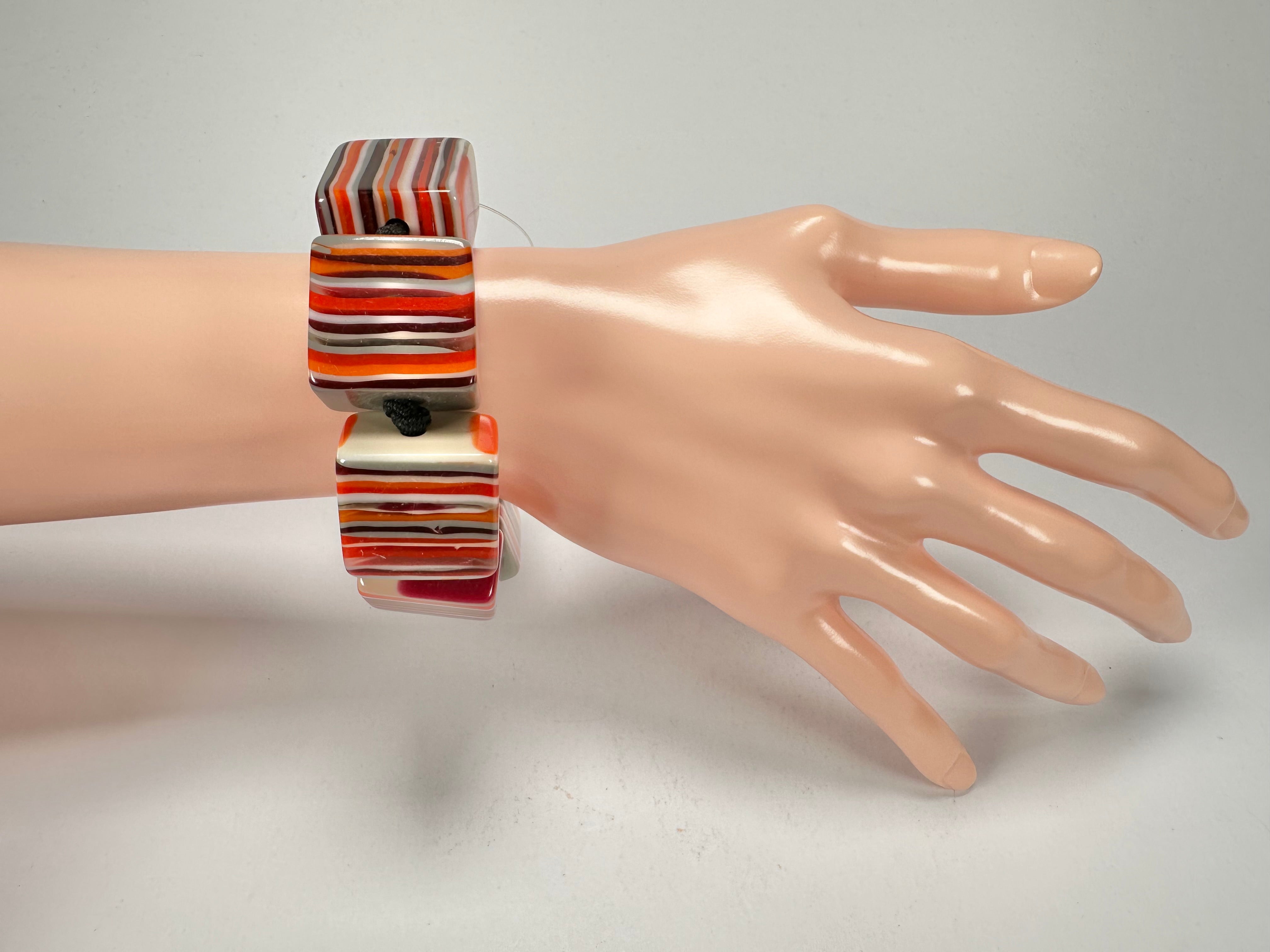 Jackie Brazil "Gala" Liquorice Half Rectangles On Elastic Orange Mix Bracelet ( B0778 )