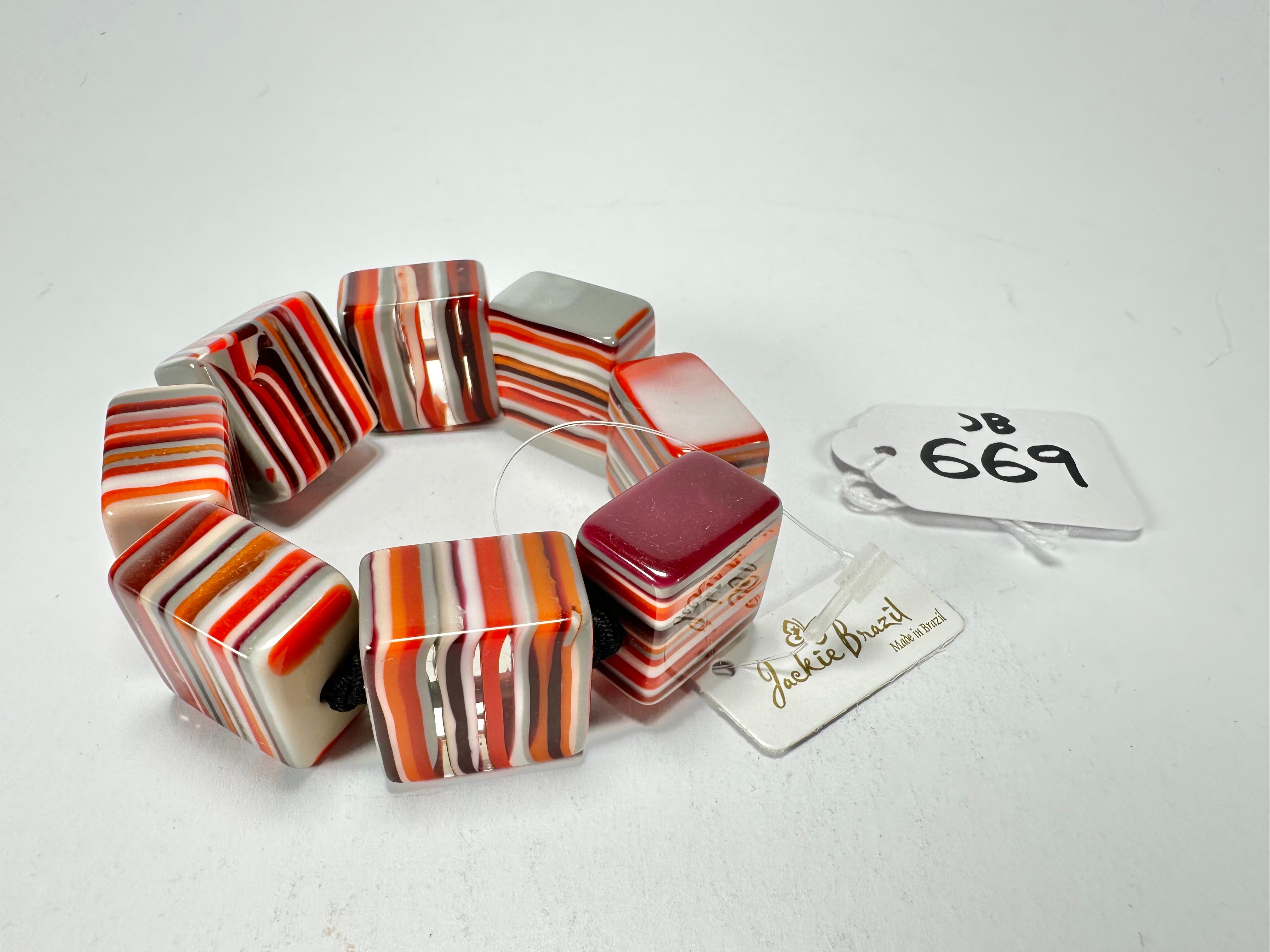 Jackie Brazil "Gala" Liquorice Half Rectangles On Elastic Orange Mix Bracelet ( B0778 )