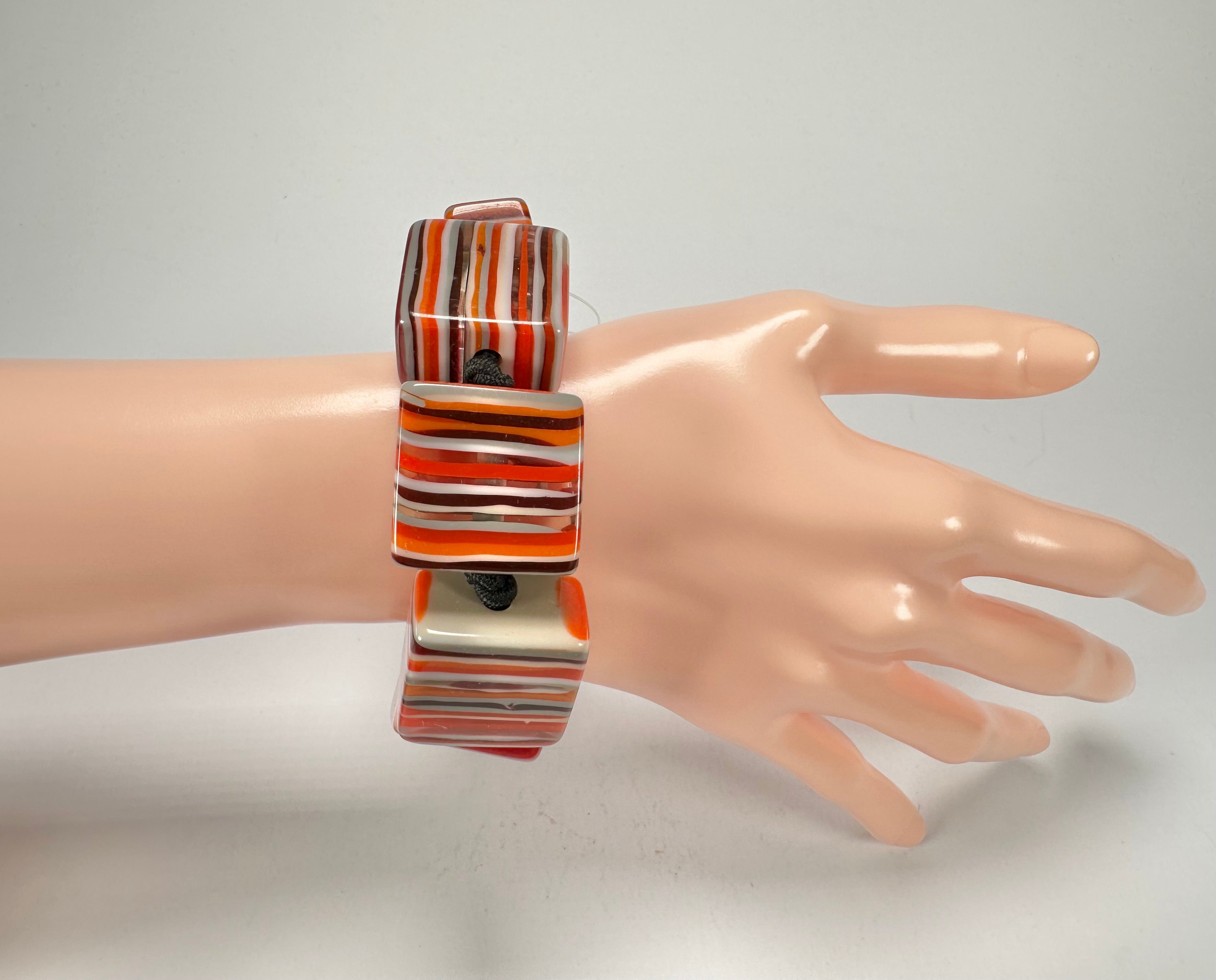 Jackie Brazil "Gala" Liquorice Half Rectangles On Elastic Orange Mix Bracelet ( B0778 )