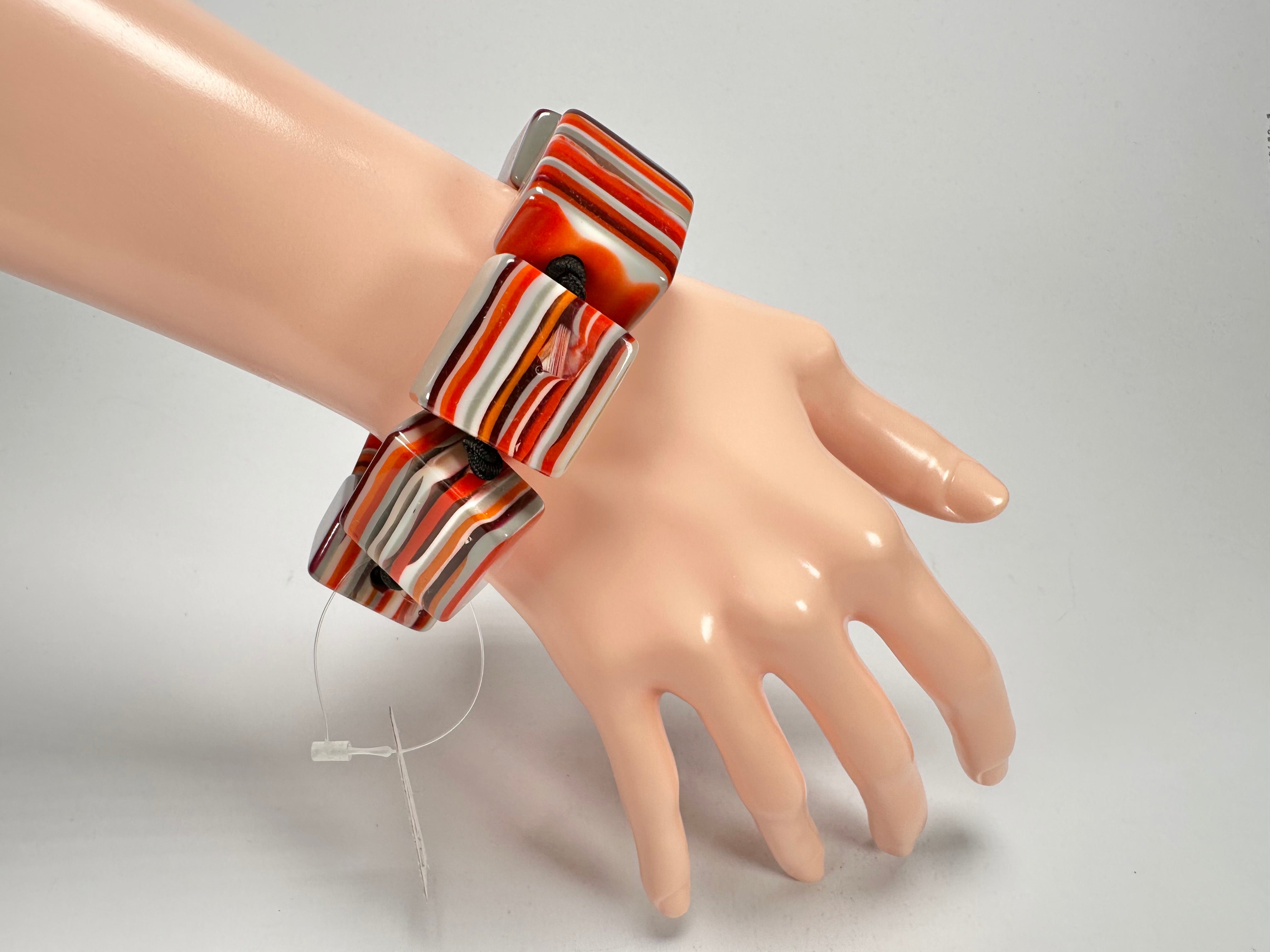 Jackie Brazil "Gala" Liquorice Half Rectangles On Elastic Orange Mix Bracelet ( B0778 )