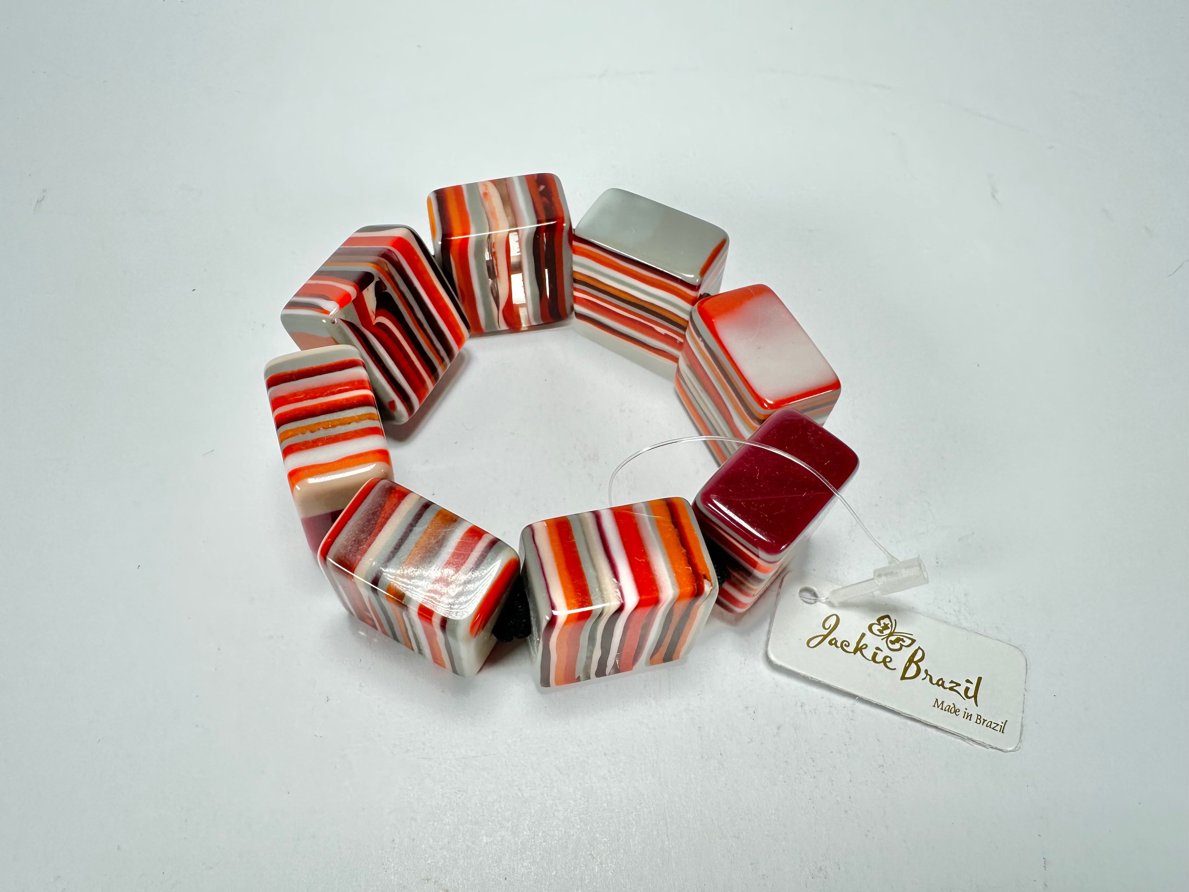 Jackie Brazil "Gala" Liquorice Half Rectangles On Elastic Orange Mix Bracelet ( B0778 )