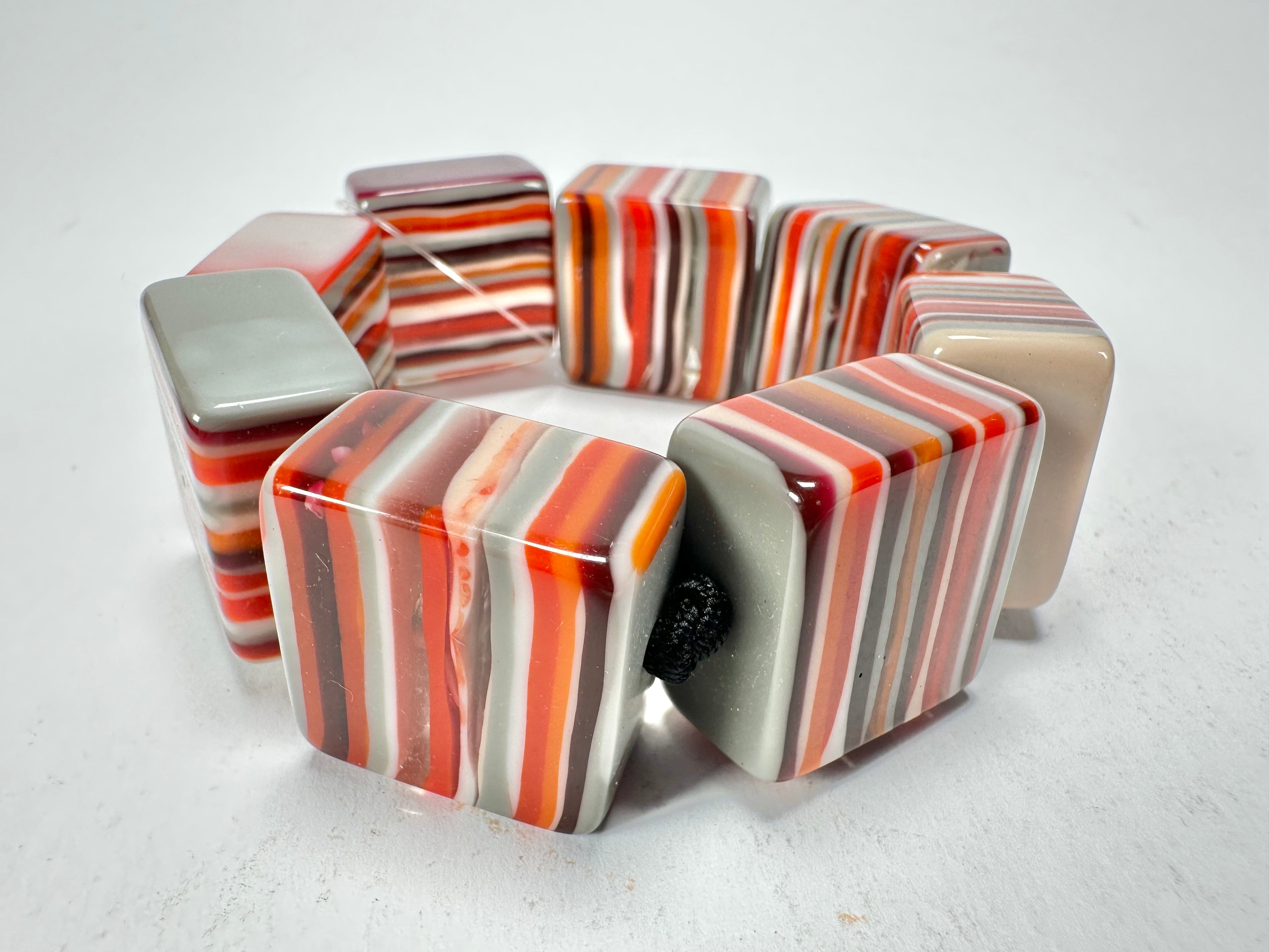 Jackie Brazil "Gala" Liquorice Half Rectangles On Elastic Orange Mix Bracelet ( B0778 )