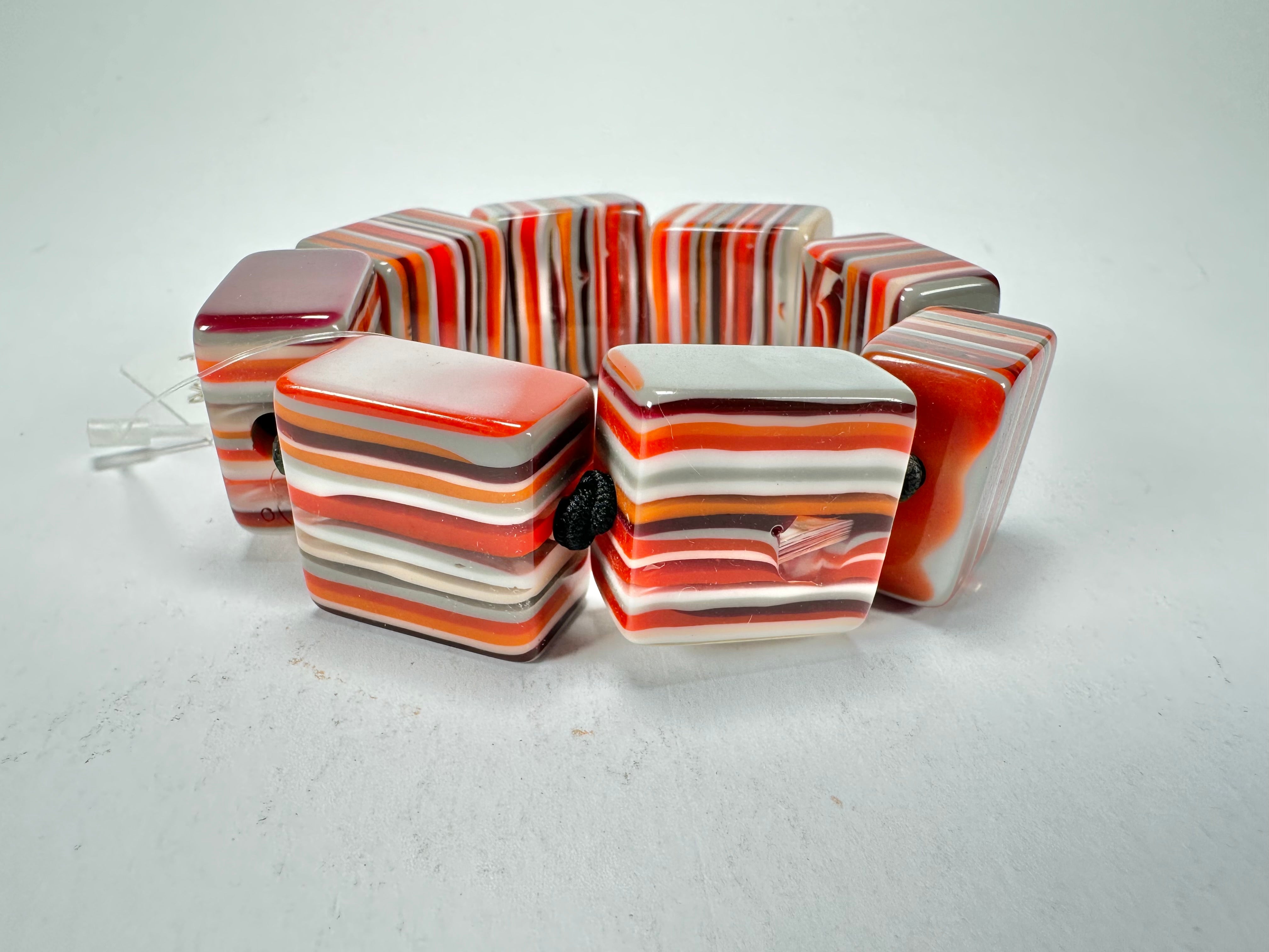 Jackie Brazil "Gala" Liquorice Half Rectangles On Elastic Orange Mix Bracelet ( B0778 )