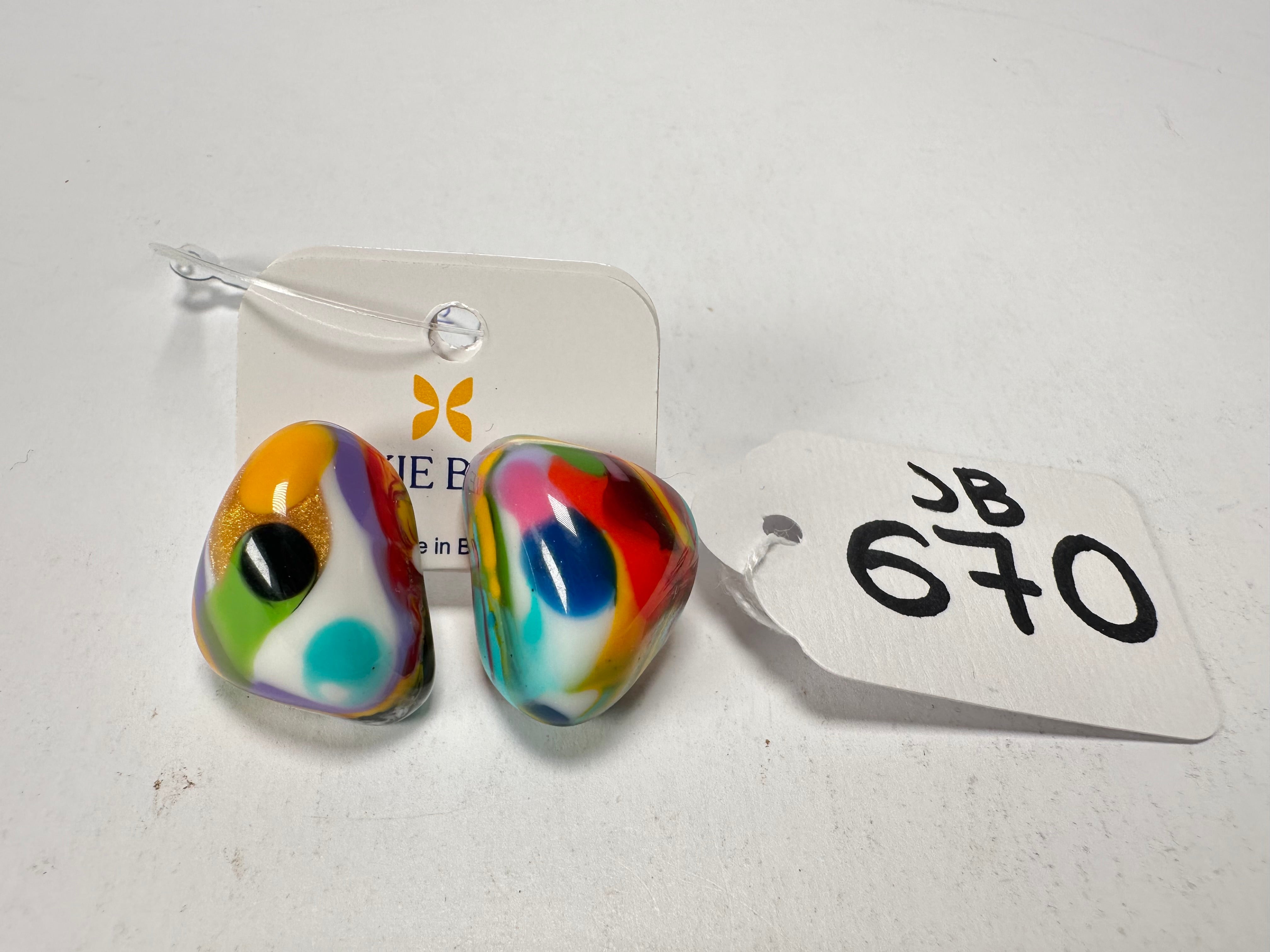 Jackie Brazil "Baby" Kandinsky Stone On Pin Resin Earrings ( E0045 )