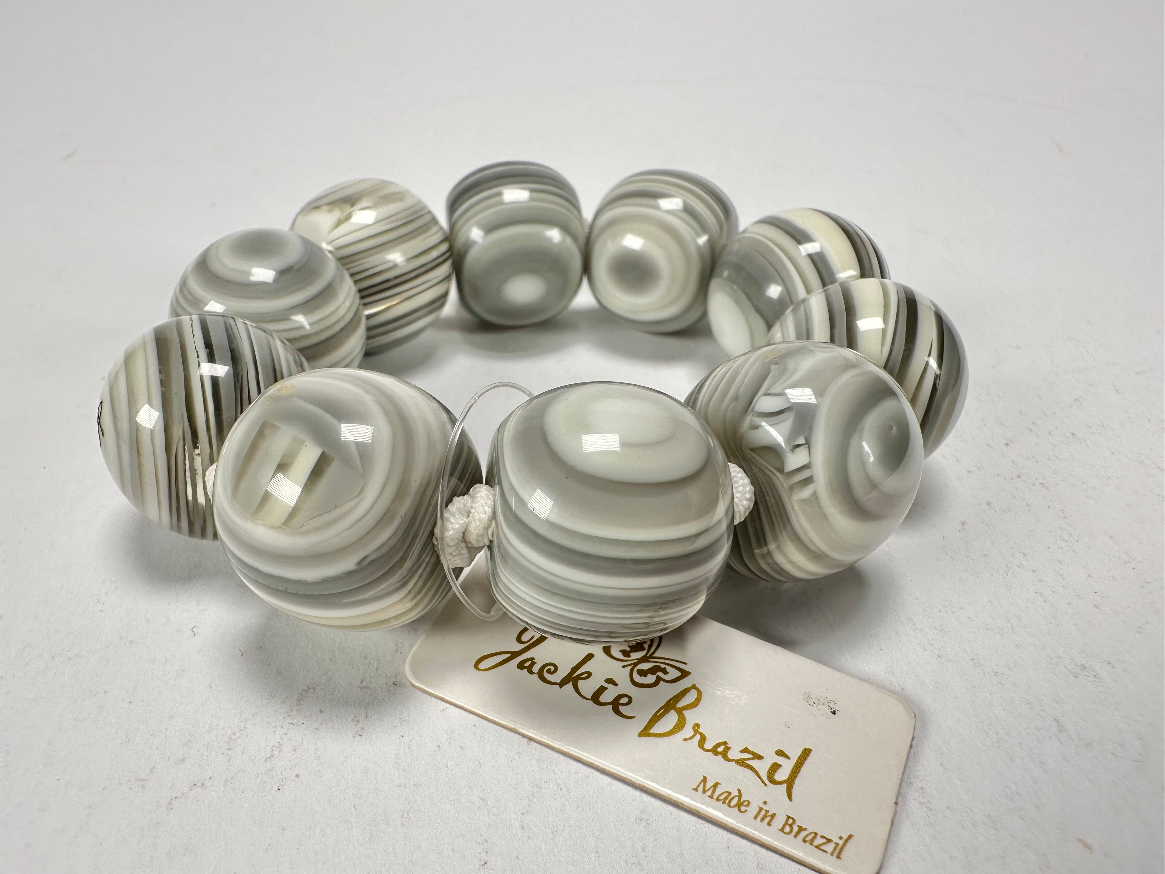 Jackie Brazil "Cat Eyes" Liquorice Allsorts Balls Cream Mix Resin Bracelet ( B0885 )