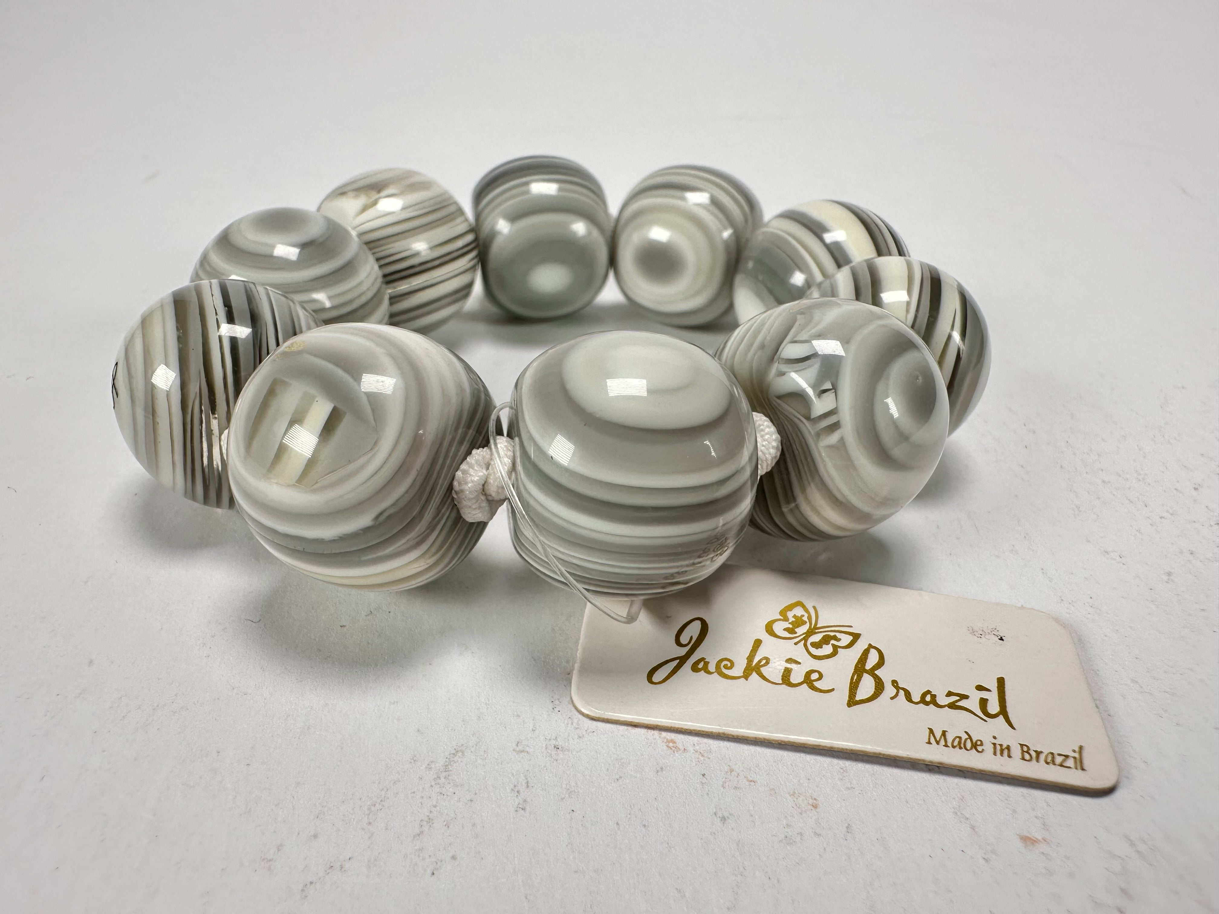 Jackie Brazil "Cat Eyes" Liquorice Allsorts Balls Cream Mix Resin Bracelet ( B0885 )