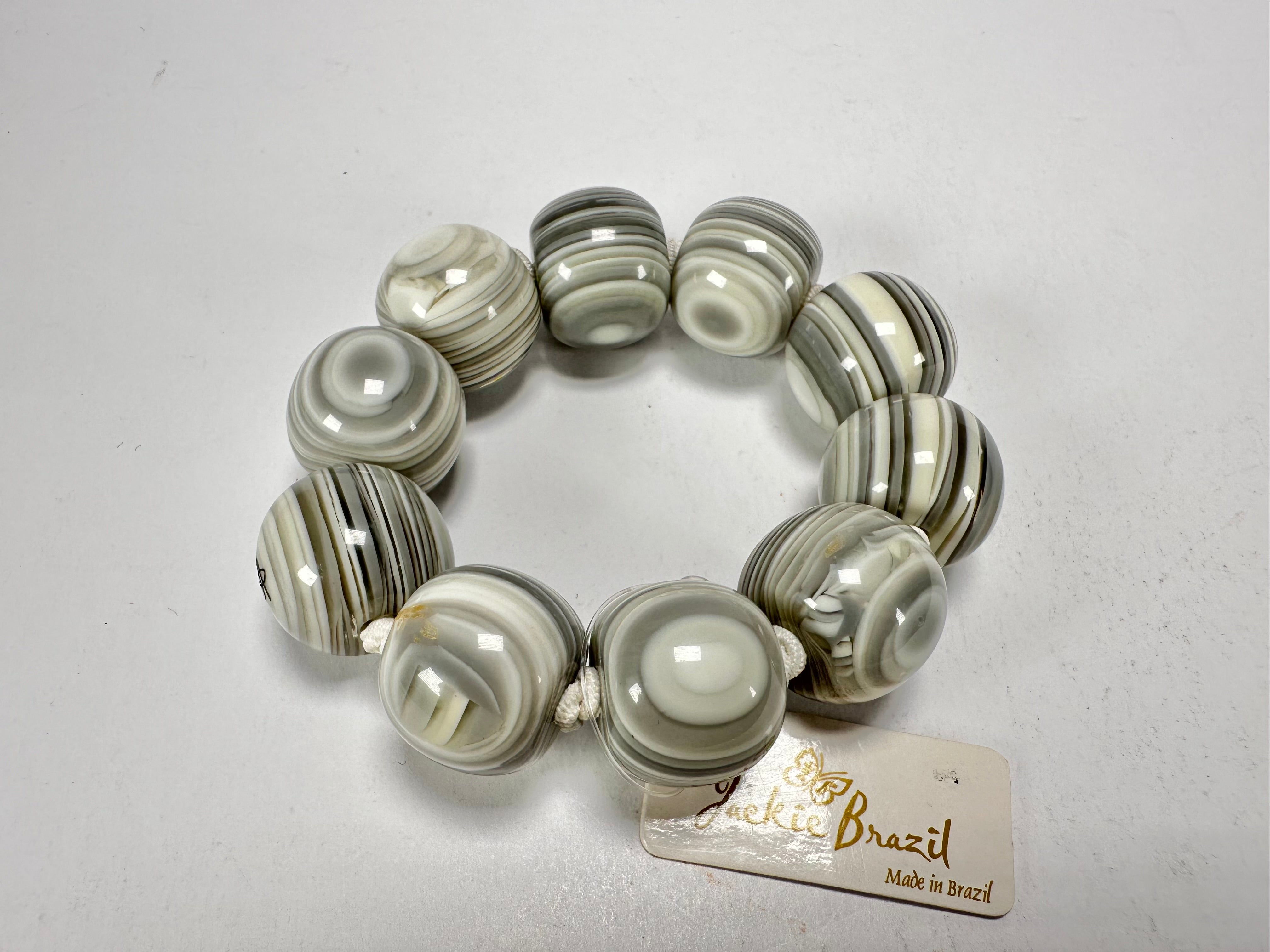 Jackie Brazil "Cat Eyes" Liquorice Allsorts Balls Cream Mix Resin Bracelet ( B0885 )