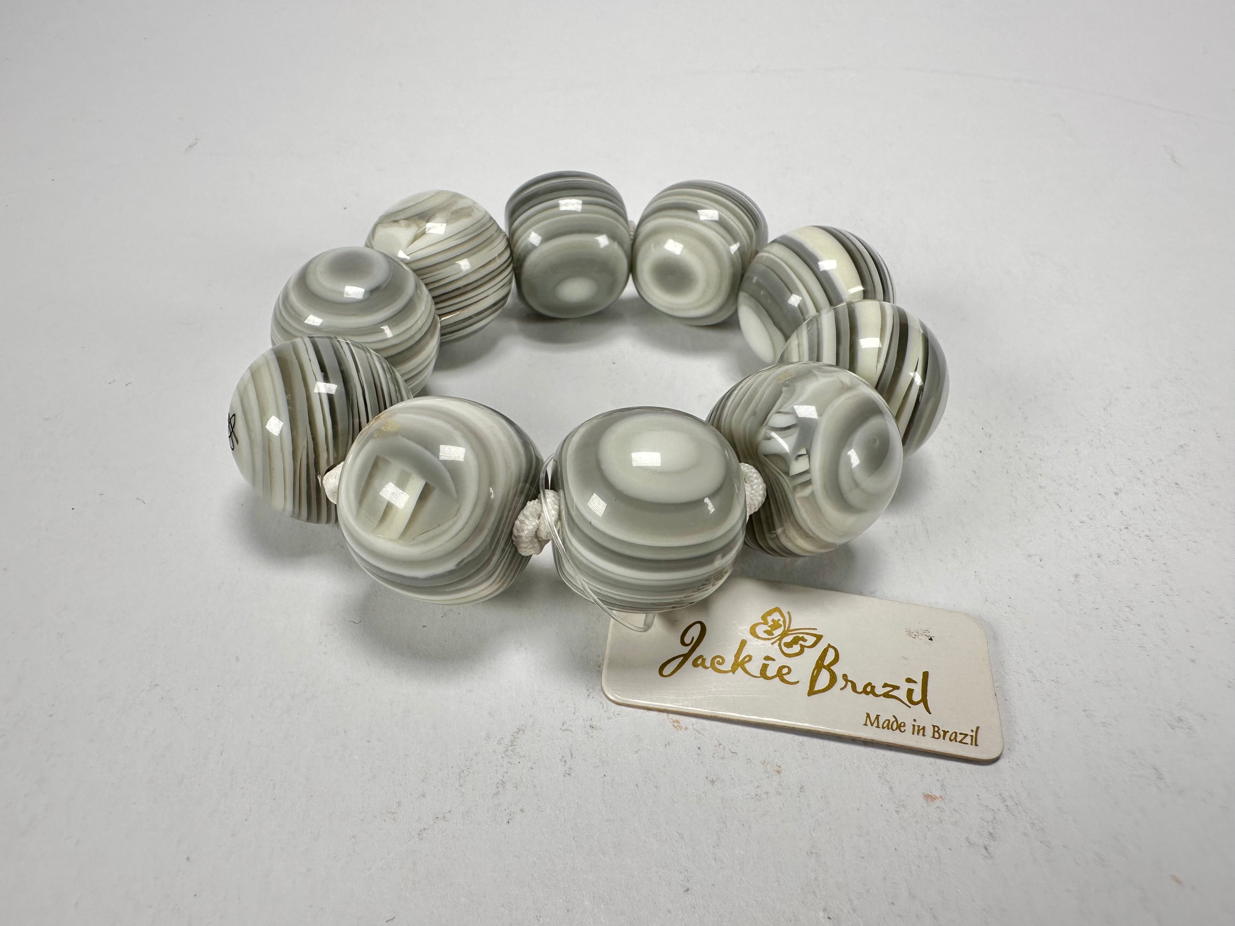 Jackie Brazil "Cat Eyes" Liquorice Allsorts Balls Cream Mix Resin Bracelet ( B0885 )