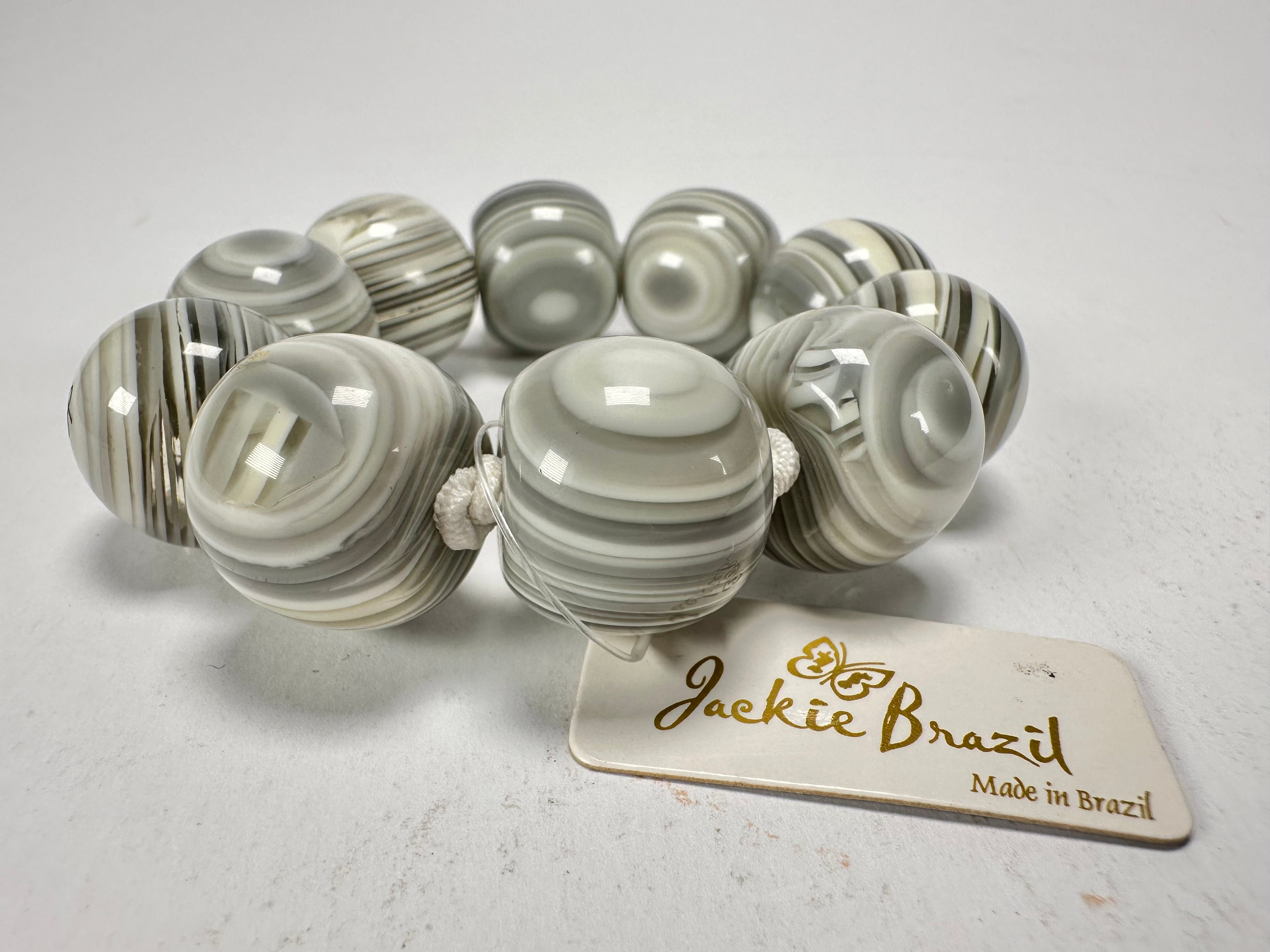 Jackie Brazil "Cat Eyes" Liquorice Allsorts Balls Cream Mix Resin Bracelet ( B0885 )