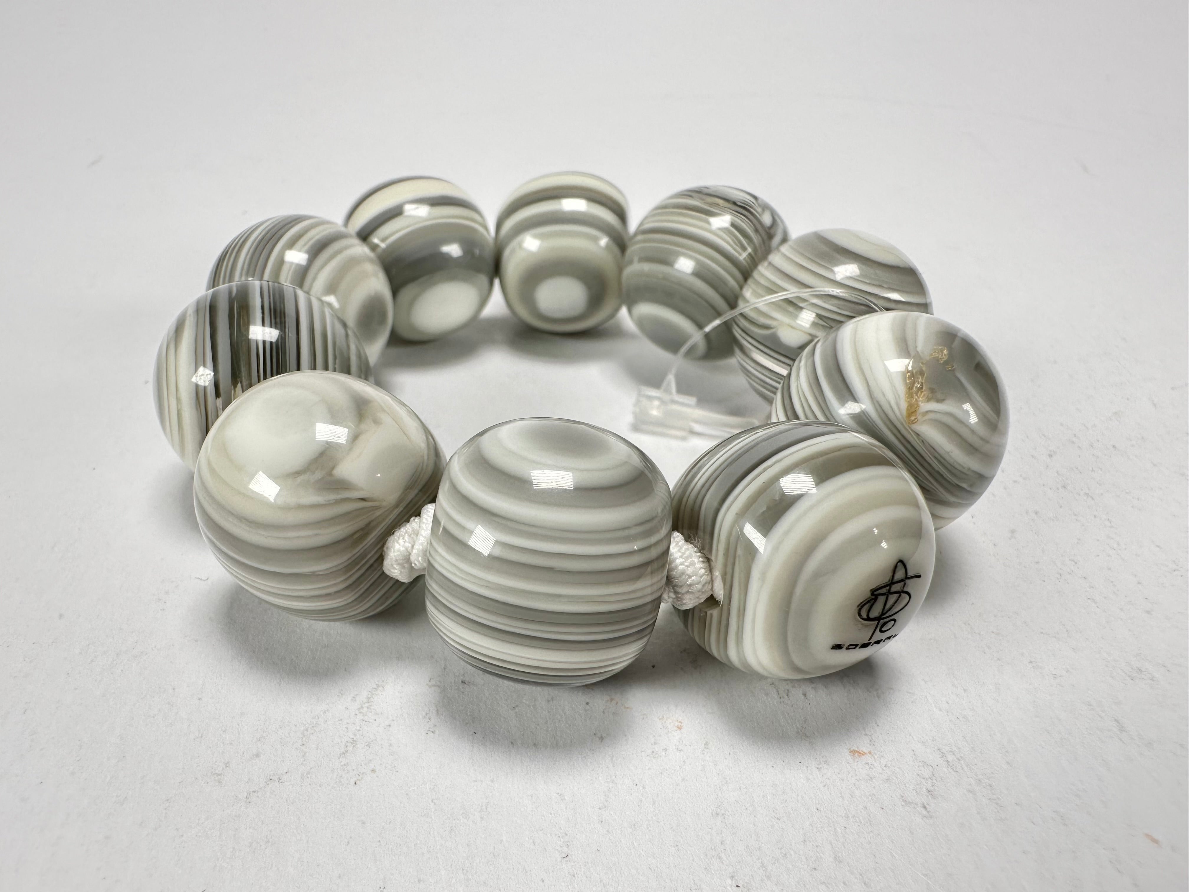 Jackie Brazil "Cat Eyes" Liquorice Allsorts Balls Cream Mix Resin Bracelet ( B0885 )