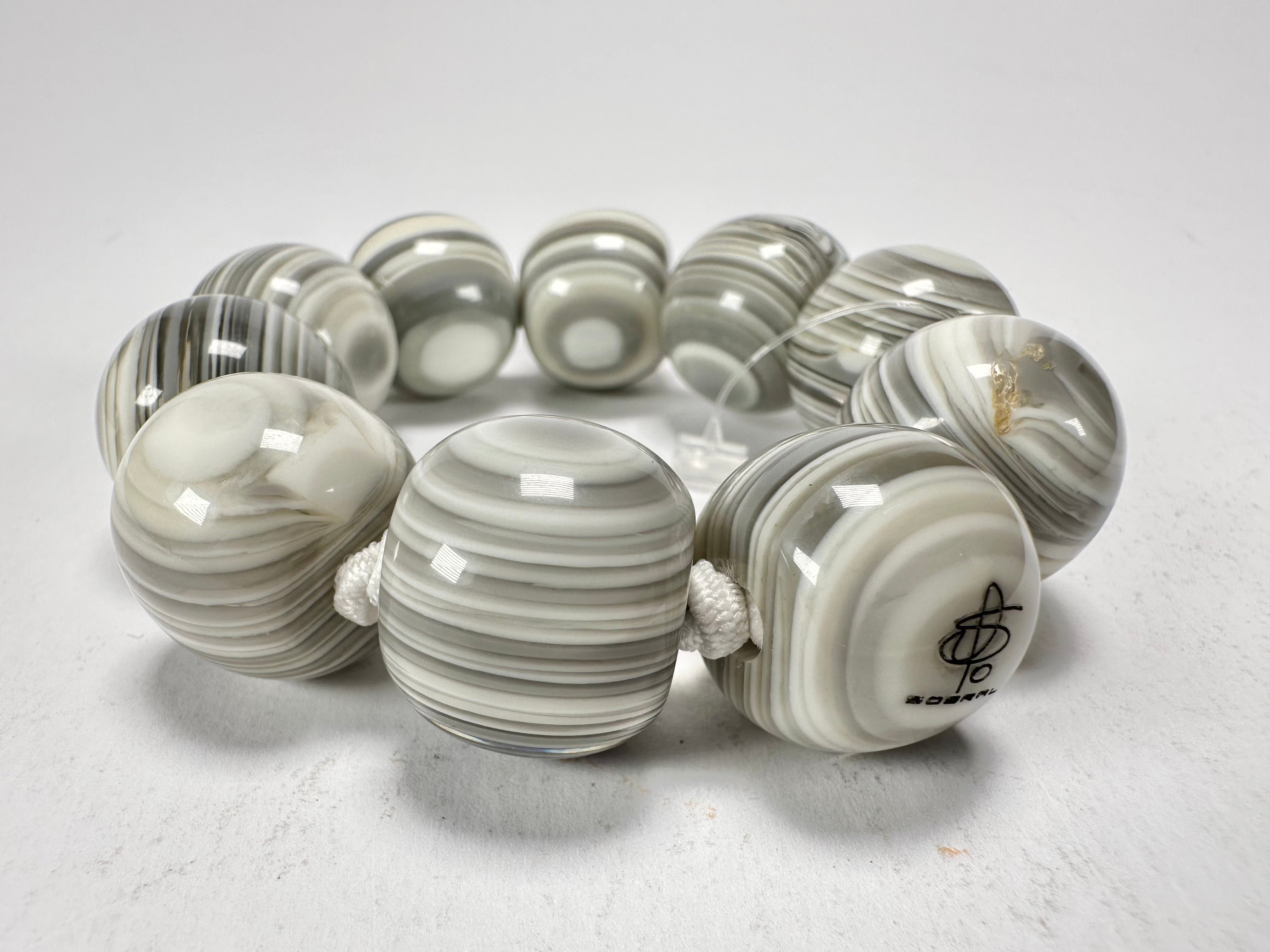 Jackie Brazil "Cat Eyes" Liquorice Allsorts Balls Cream Mix Resin Bracelet ( B0885 )
