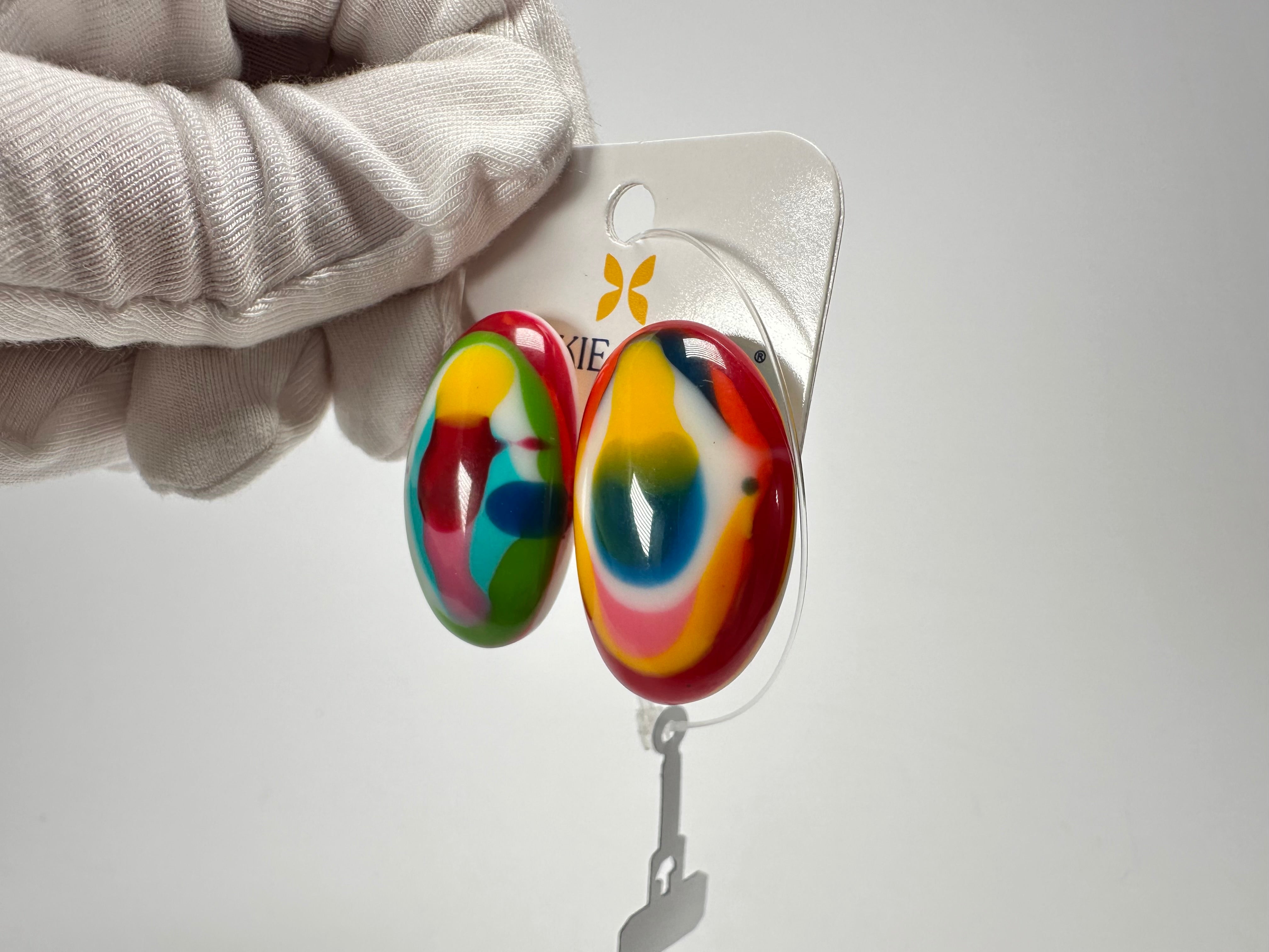 Jackie Brazil "Oval" Kandinsky Single Stone Pendant Stud Resin Earrings ( E3608 )