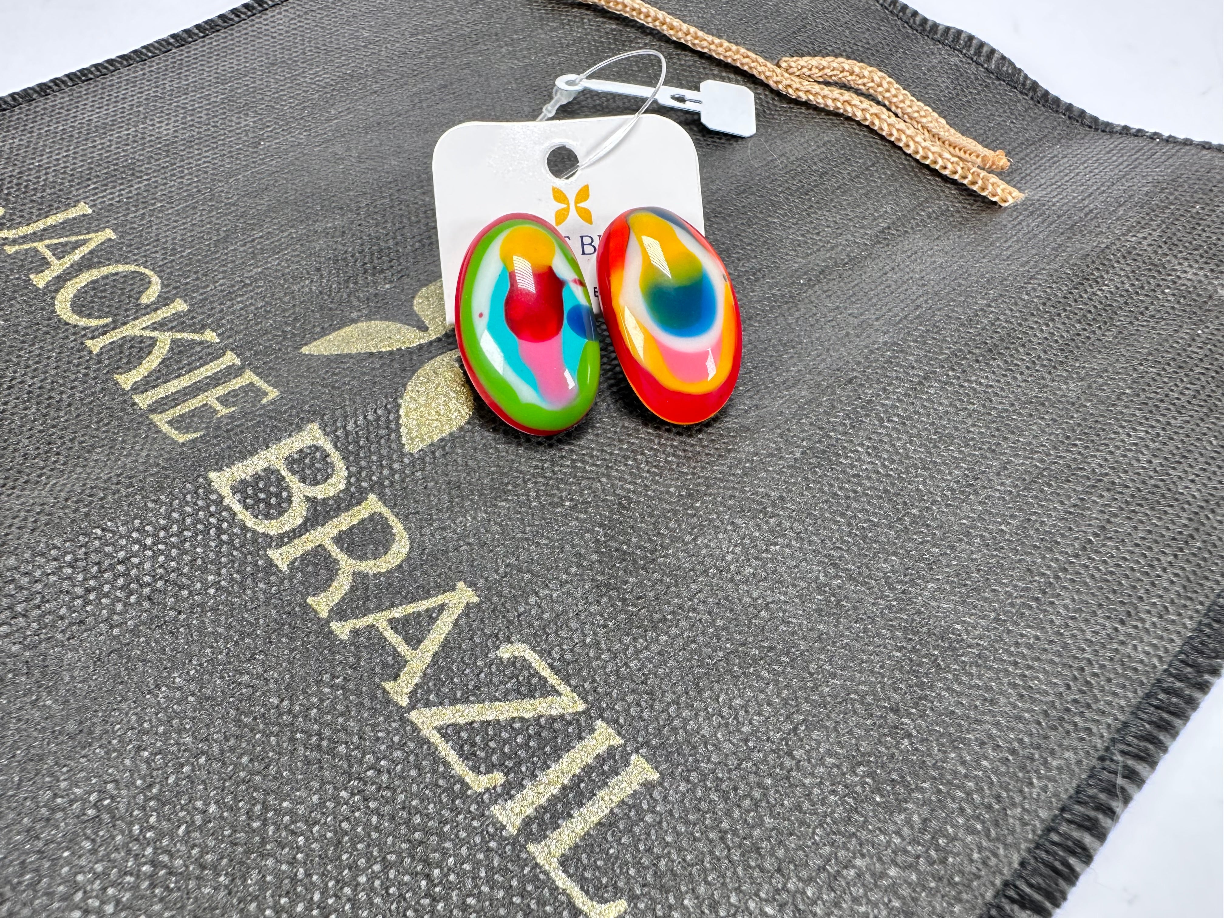Jackie Brazil "Oval" Kandinsky Single Stone Pendant Stud Resin Earrings ( E3608 )