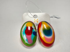 Jackie Brazil "Oval" Kandinsky Single Stone Pendant Stud Resin Earrings ( E3608 )
