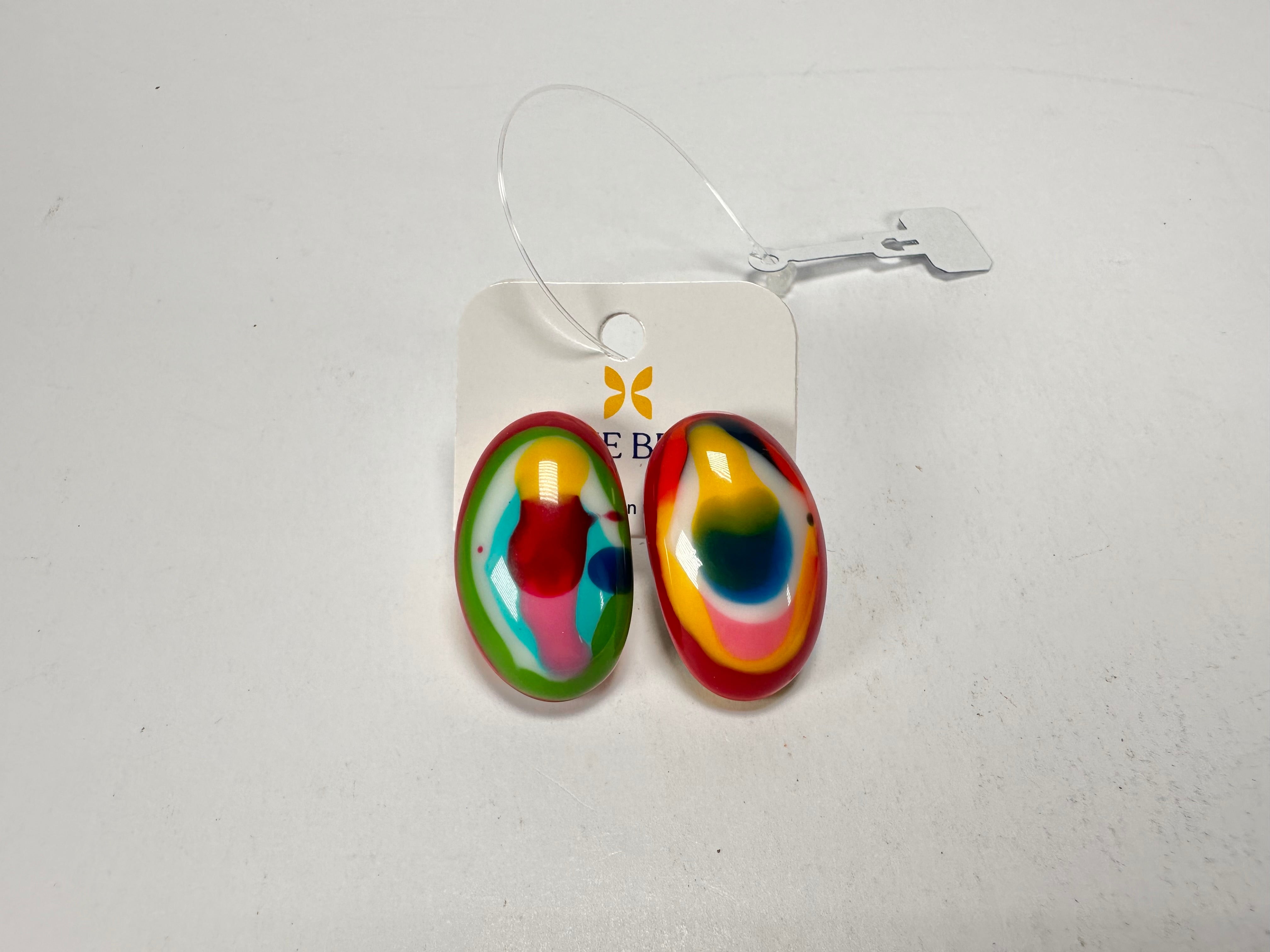 Jackie Brazil "Oval" Kandinsky Single Stone Pendant Stud Resin Earrings ( E3608 )