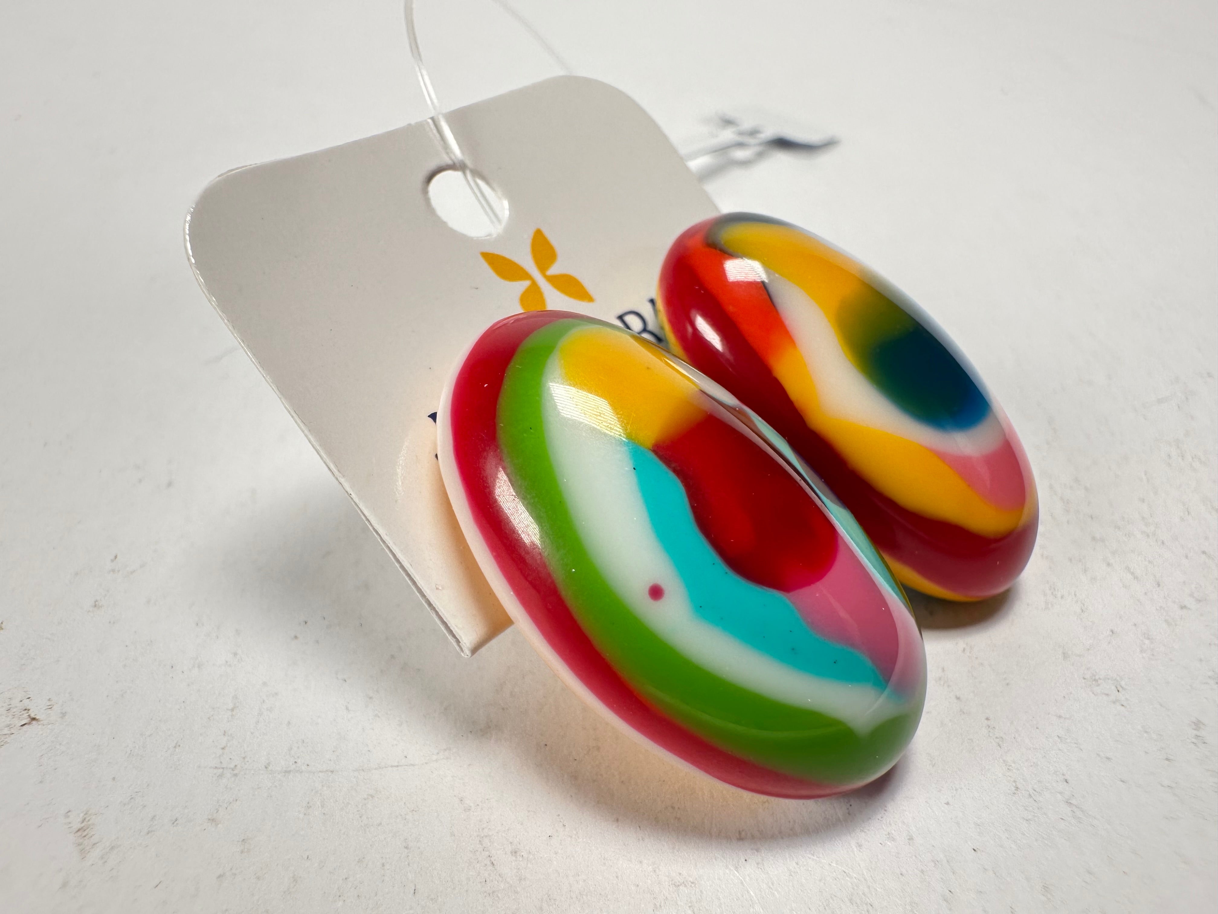 Jackie Brazil "Oval" Kandinsky Single Stone Pendant Stud Resin Earrings ( E3608 )