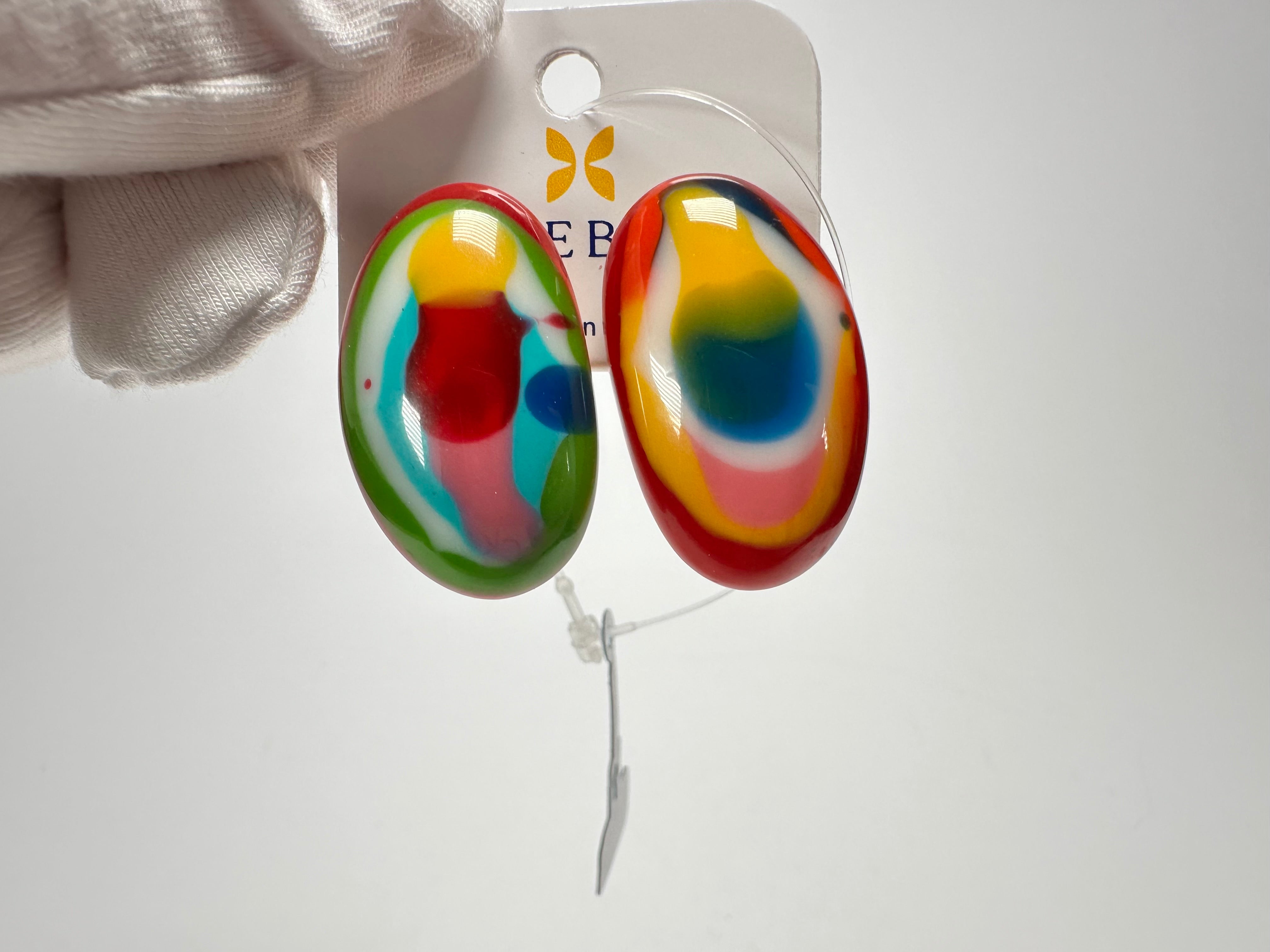 Jackie Brazil "Oval" Kandinsky Single Stone Pendant Stud Resin Earrings ( E3608 )