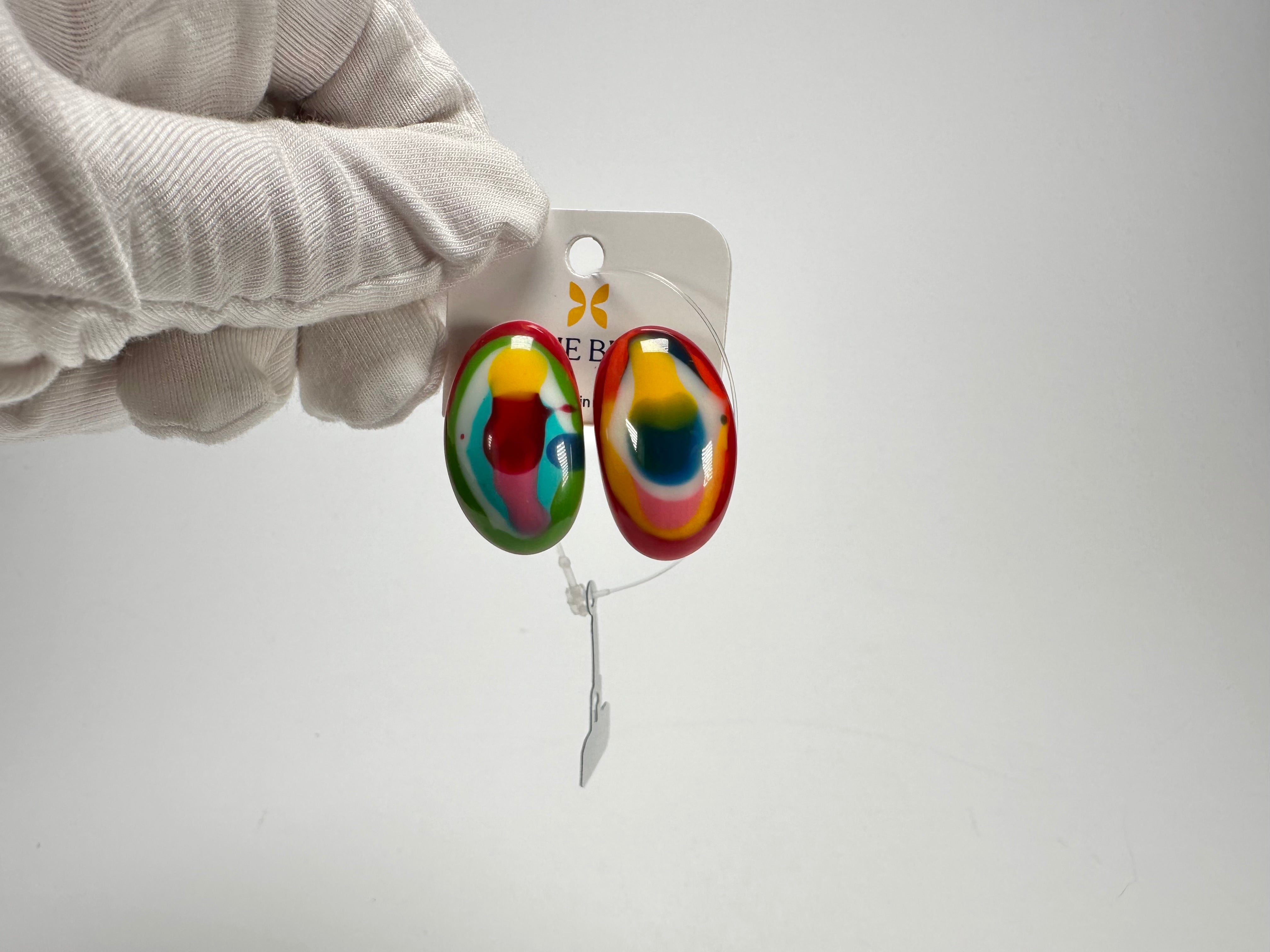 Jackie Brazil "Oval" Kandinsky Single Stone Pendant Stud Resin Earrings ( E3608 )