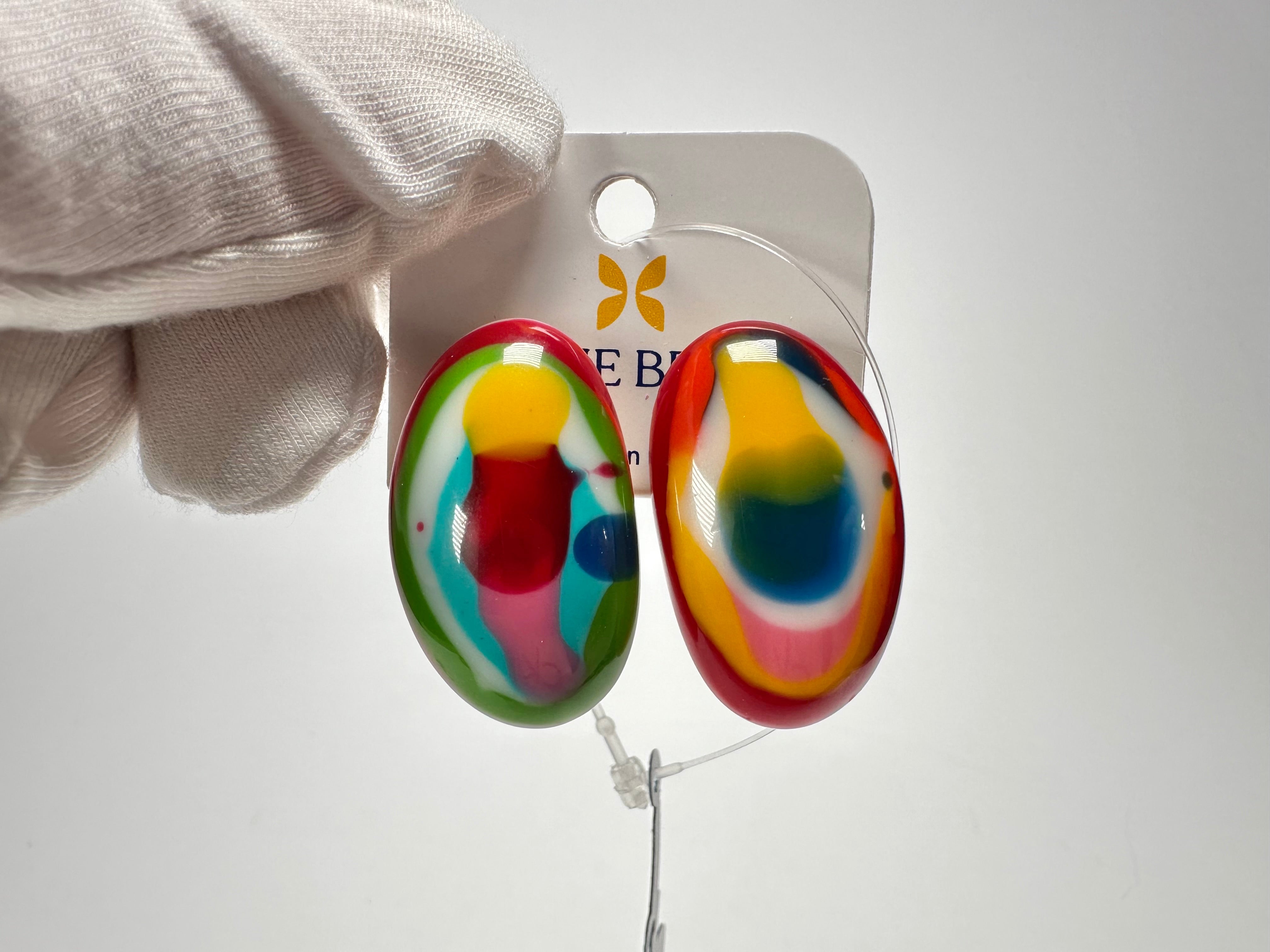 Jackie Brazil "Oval" Kandinsky Single Stone Pendant Stud Resin Earrings ( E3608 )