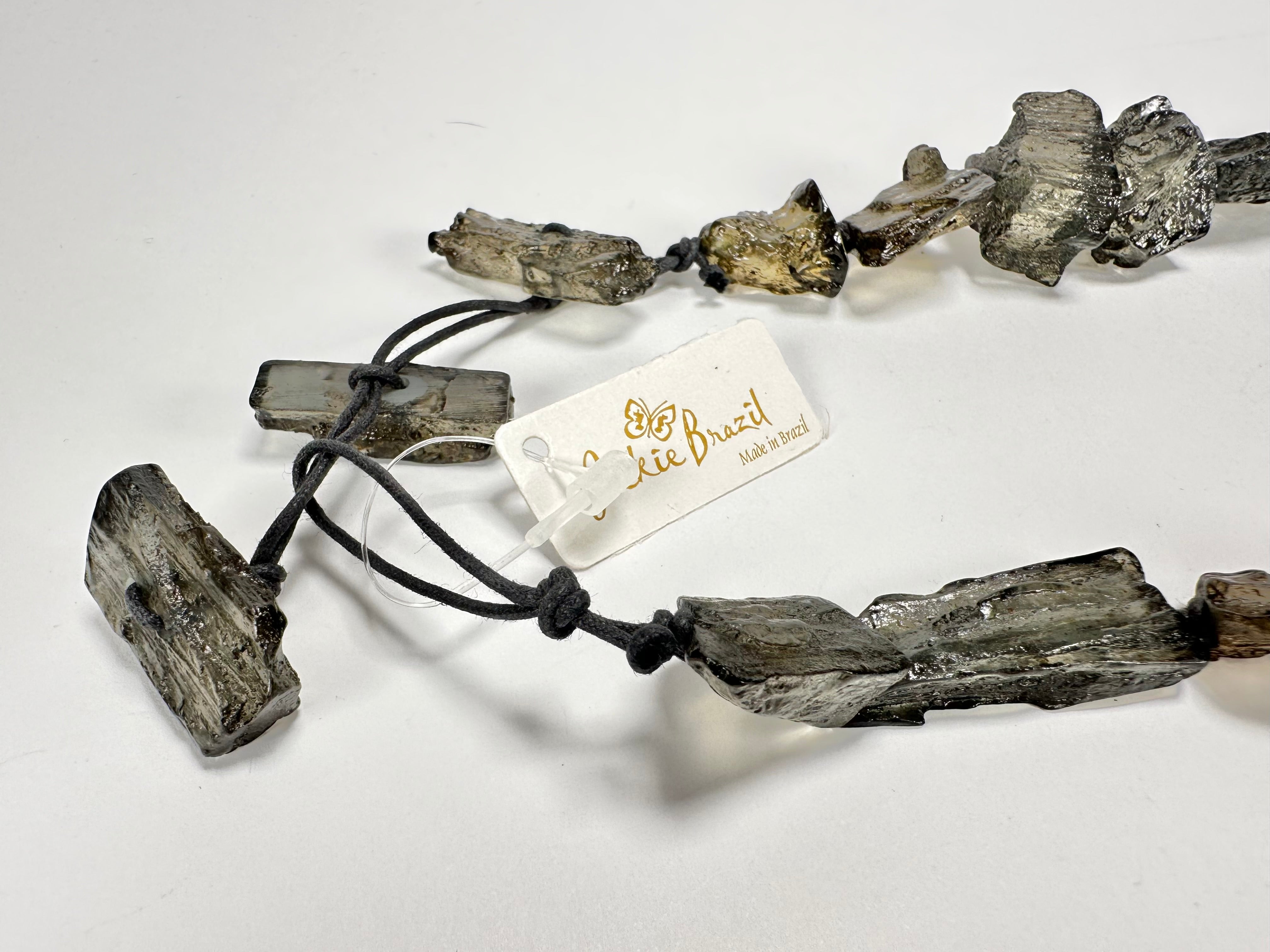 Jackie Brazil "Smoked Crystal" Charcoal Pieces Resin Necklace on Cord 45cm ( N2724 )