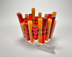 Jackie Brazil "Pipas" Thin Mix Tortoise & Prada Cylinders Resin Bracelet ( B2198 )