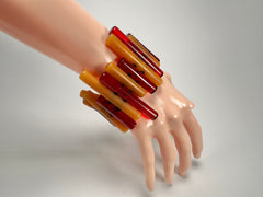 Jackie Brazil "Pipas" Thin Mix Tortoise & Prada Cylinders Resin Bracelet ( B2198 )
