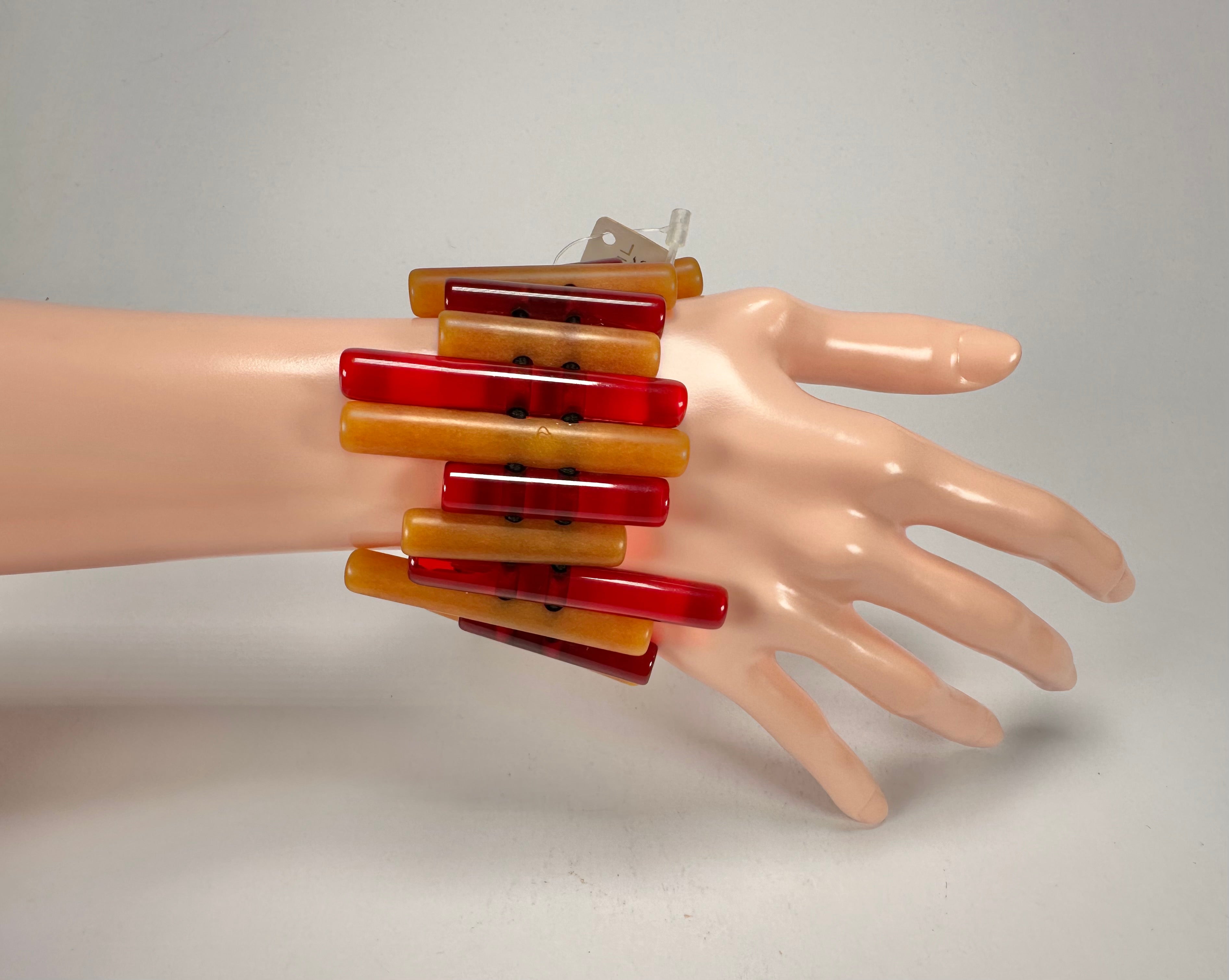 Jackie Brazil "Pipas" Thin Mix Tortoise & Prada Cylinders Resin Bracelet ( B2198 )